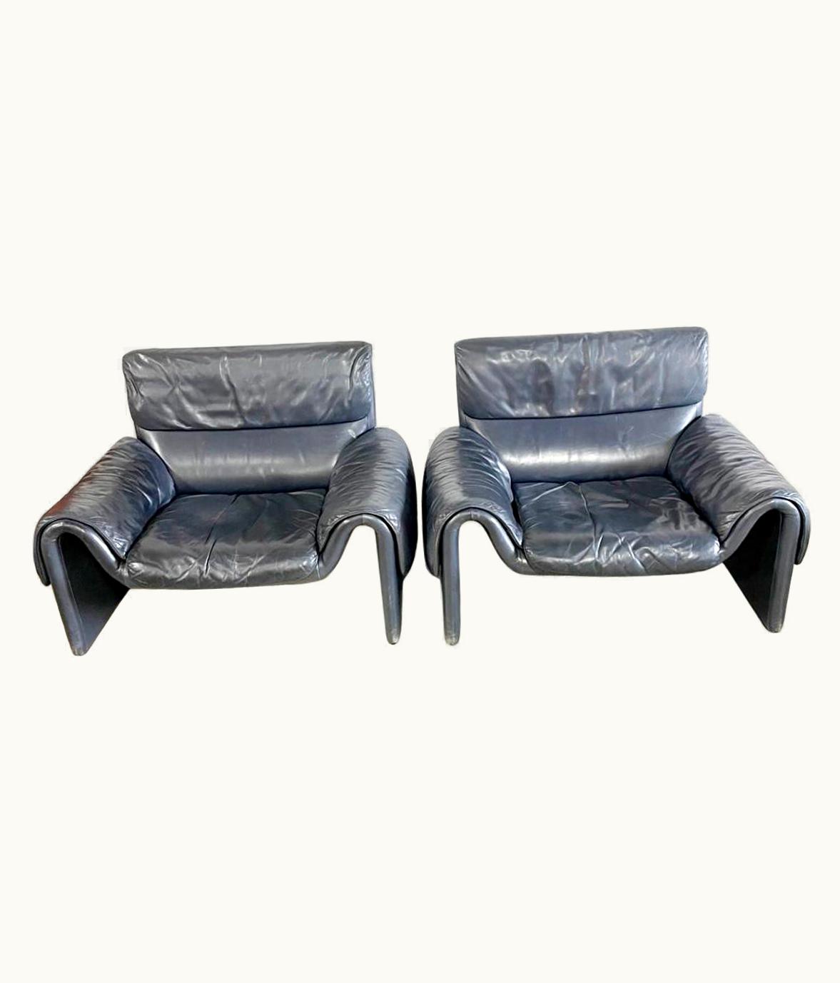 De Sede De Sede DS 2011 Pair Lounge Chairs In Dark Blue Leather