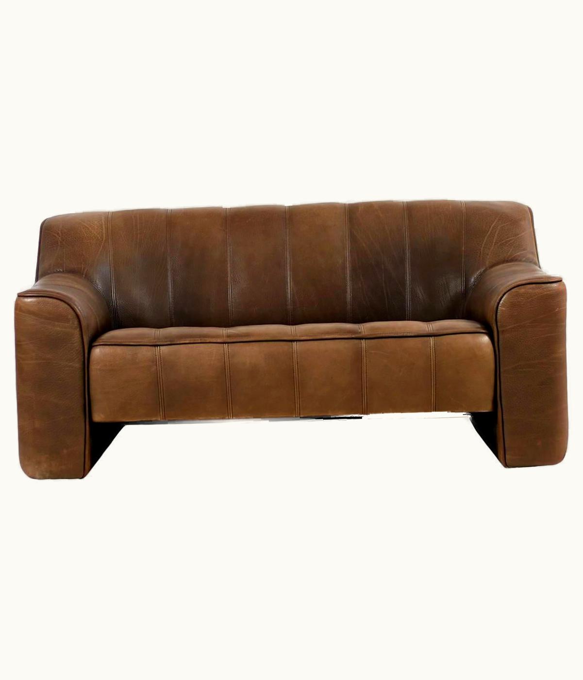 De Sede De Sede 1970s Vintage De Sede DS 44 Two-Seat Sofa Brown Dark Cognac Buffalo Leather
