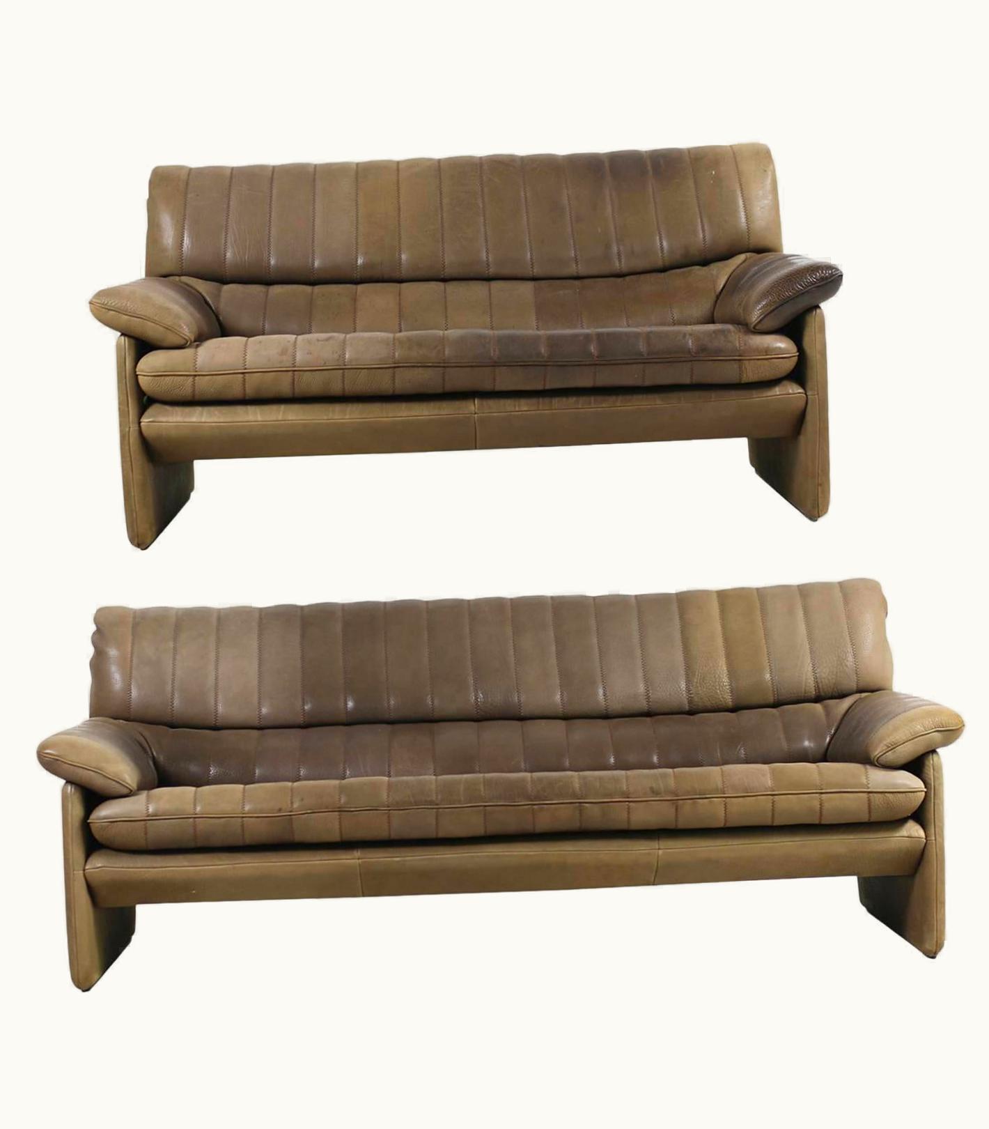 De Sede 1970s De Sede DS 86 Vintage Thick Leather Sofa Set High Quality DS 85