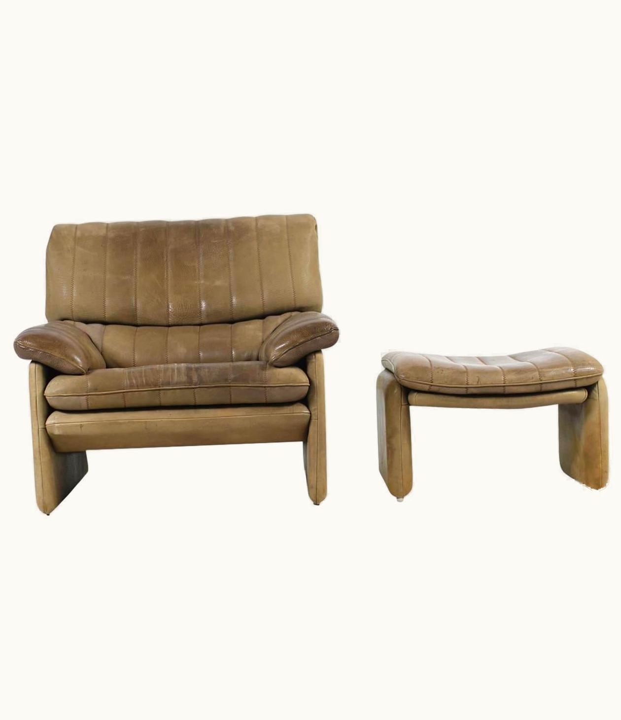 De Sede 1970s De Sede DS 86 Vintage Leather Lounge Chair & Ottoman High Quality DS 85