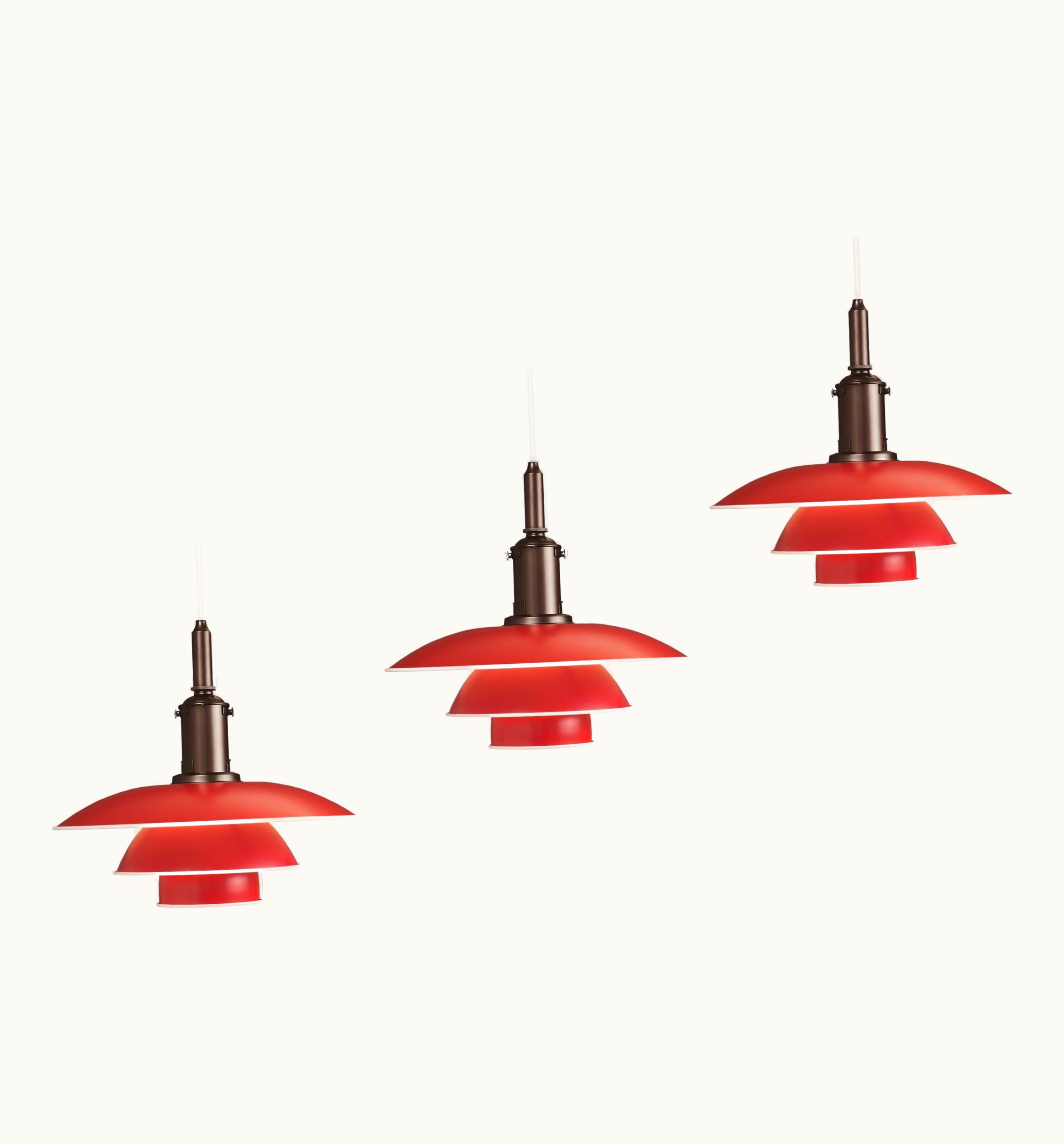 Poul Henningsen Poul Henningsen Set Of 3 PH Pendants In Red For Louis Poulsen