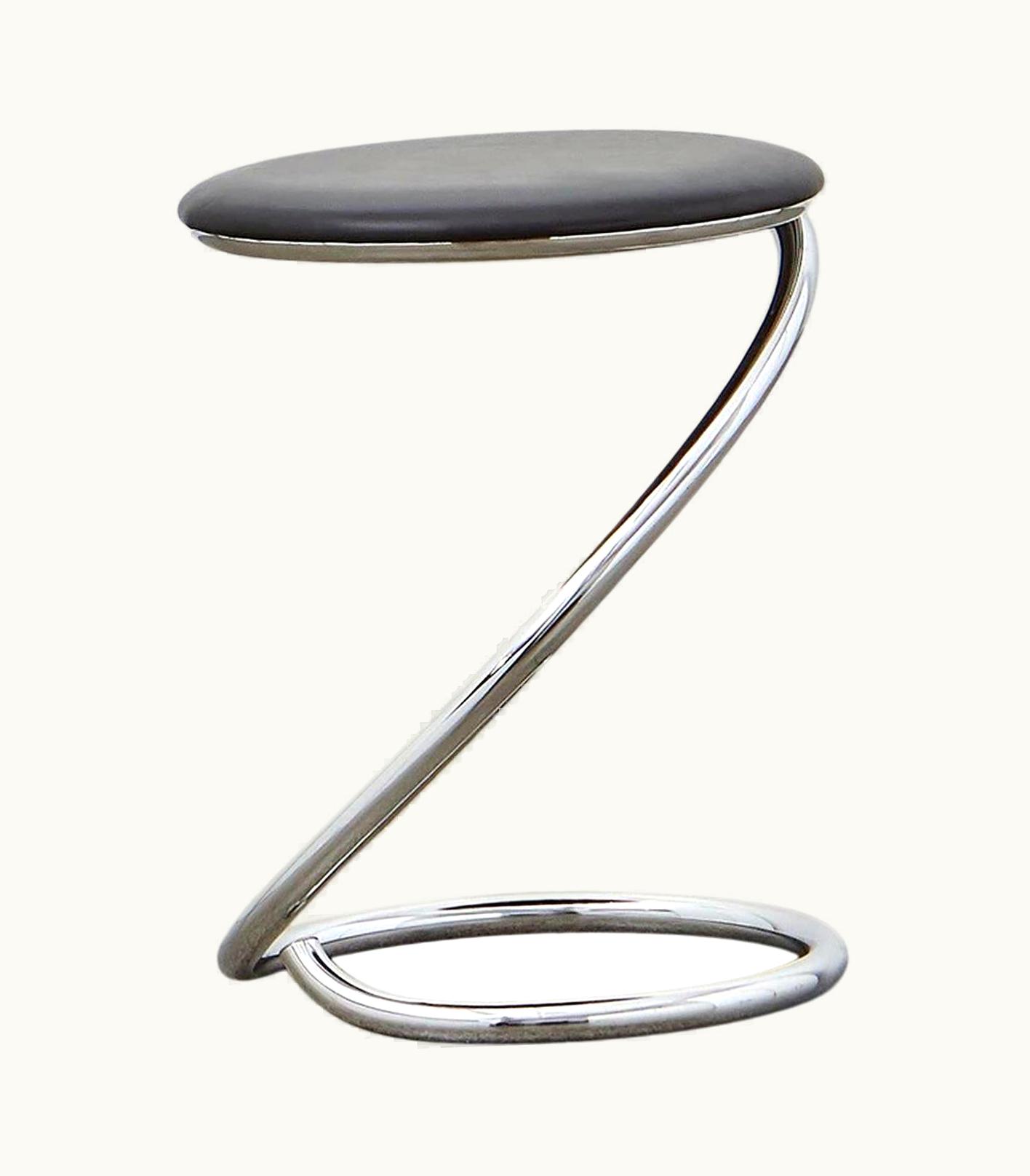 Poul Henningsen Poul Henningsen PH Snake Stool, Chrome, Leather Extreme Black, Full Leather Upholstery