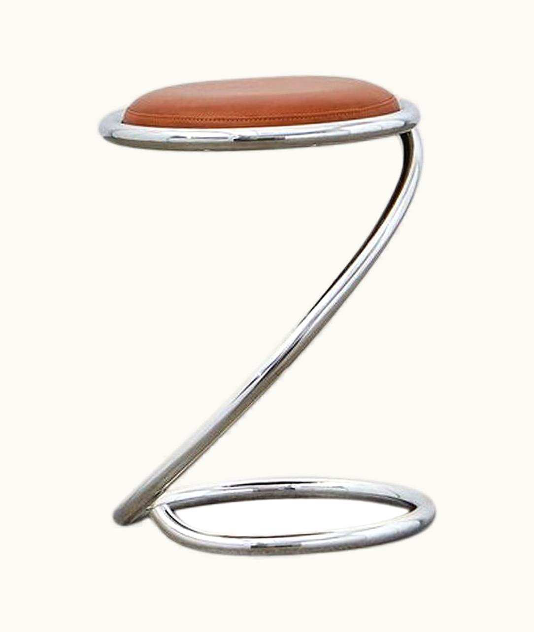 Poul Henningsen Poul Henningsen PH Snake Stool, Chrome, Leather Extreme Walnut, Full Leather Upholstery