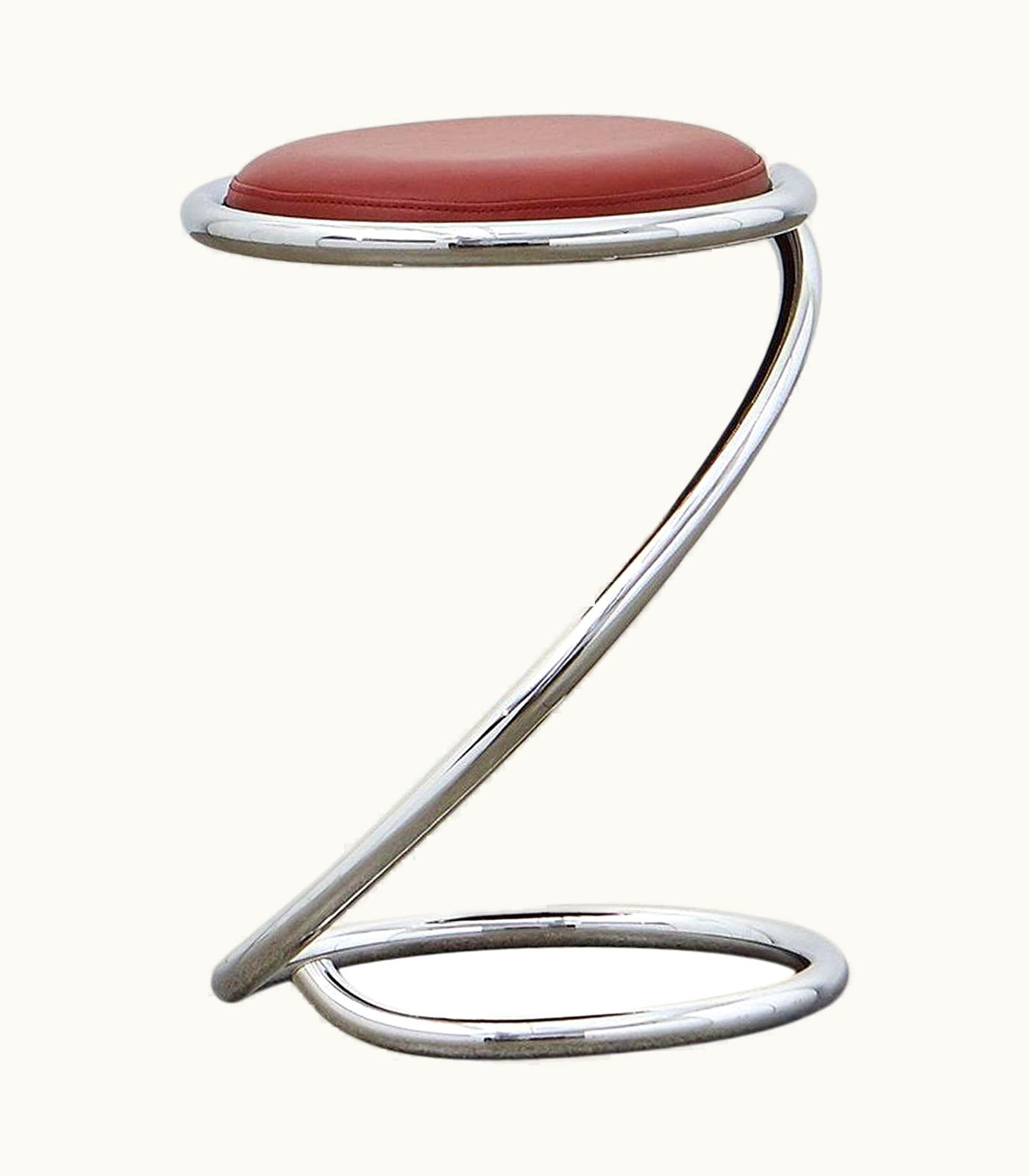 Poul Henningsen Poul Henningsen PH Snake Stool, Chrome, Leather Extreme Indianred, Leather Upholstery, VIsible