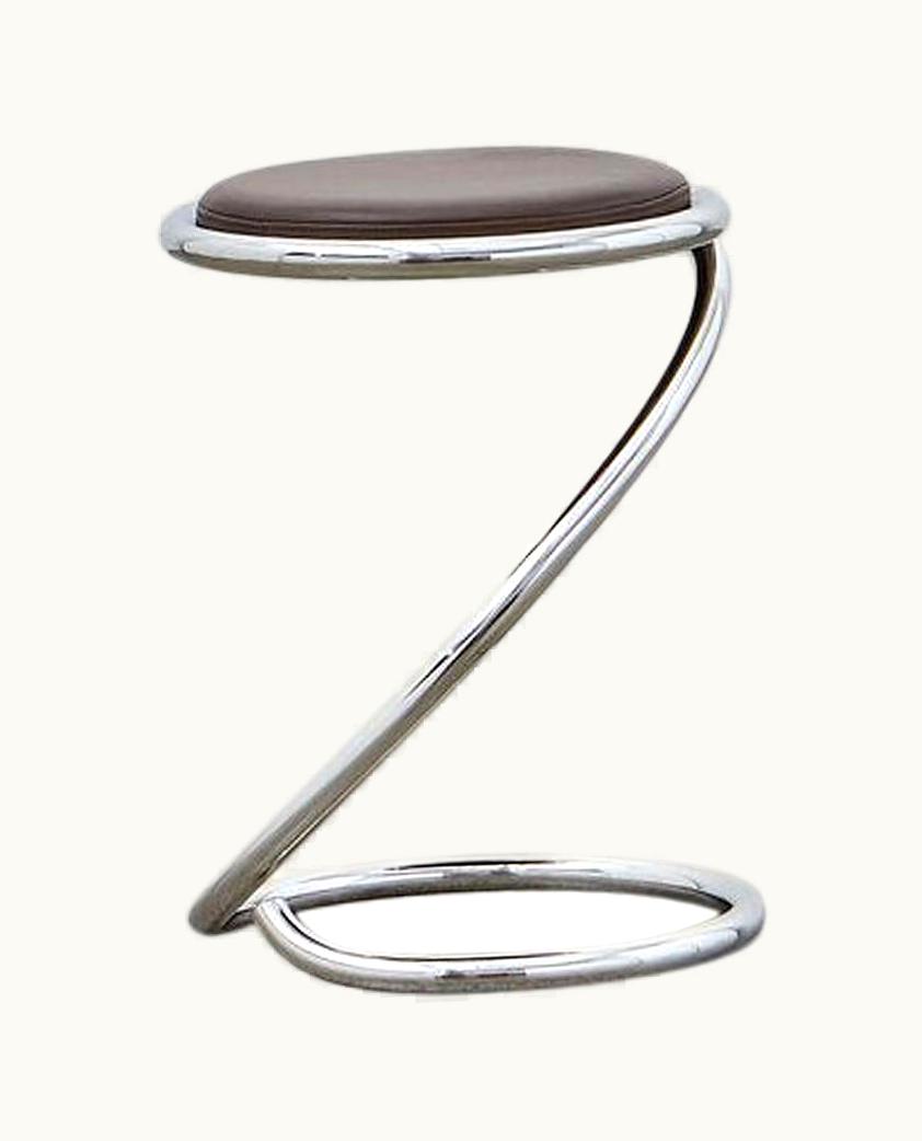Poul Henningsen Poul Henningsen Ph Snake Stool, Chrome, Leather Extreme Mocca, Leather Upholstery, VIsible Tubes