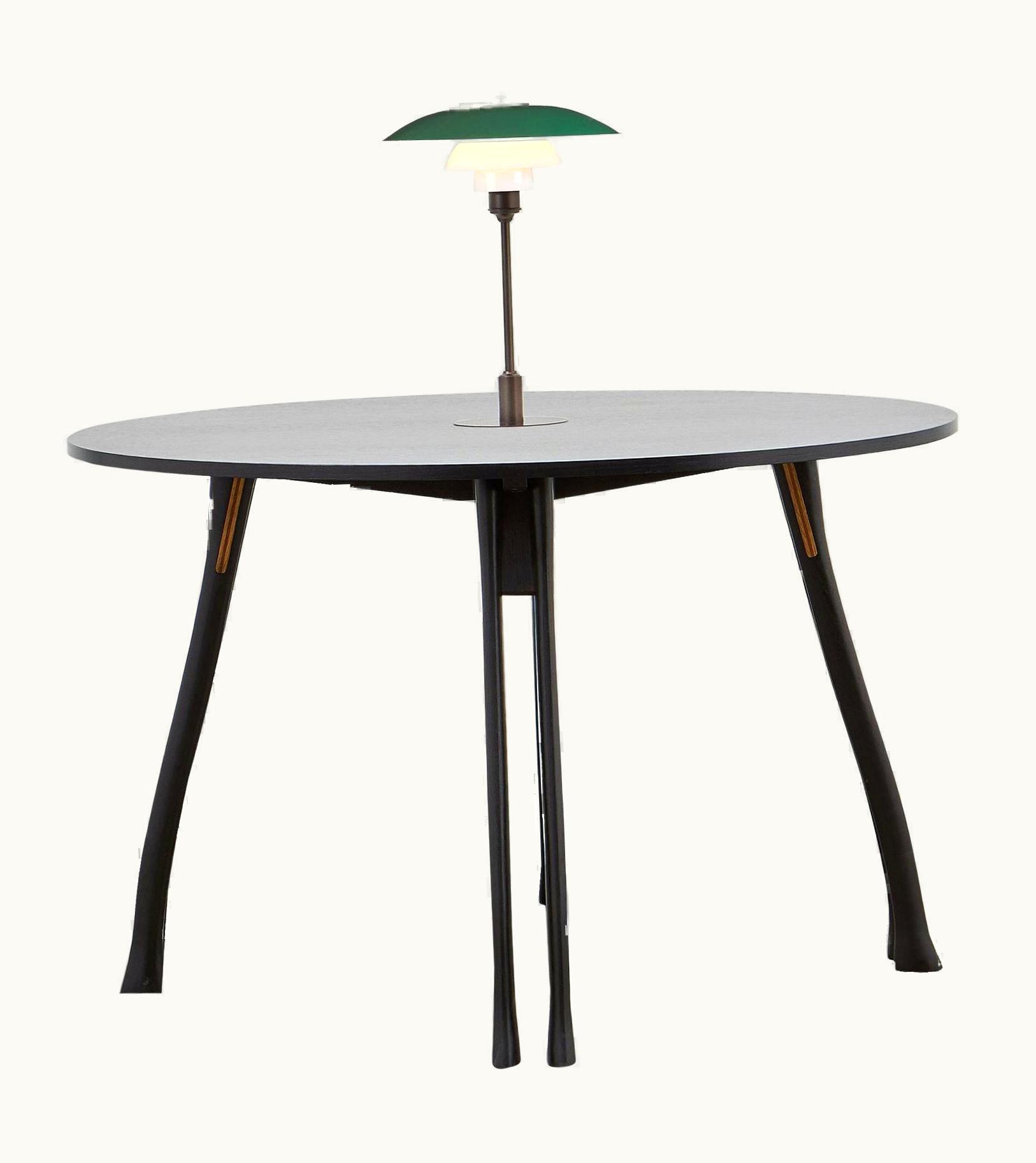 Poul Henningsen Poul Henningsen PH Axe Table, Black Oak Legs, Veneer Table Plate, Green PH Lamp