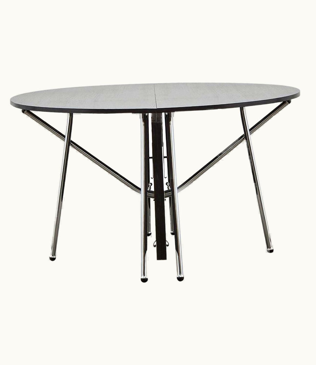 Poul Henningsen Poul Henningsen PH Dining Table Folding, Chrome, Black Oak Veneer Table Plate, Veneered Edge
