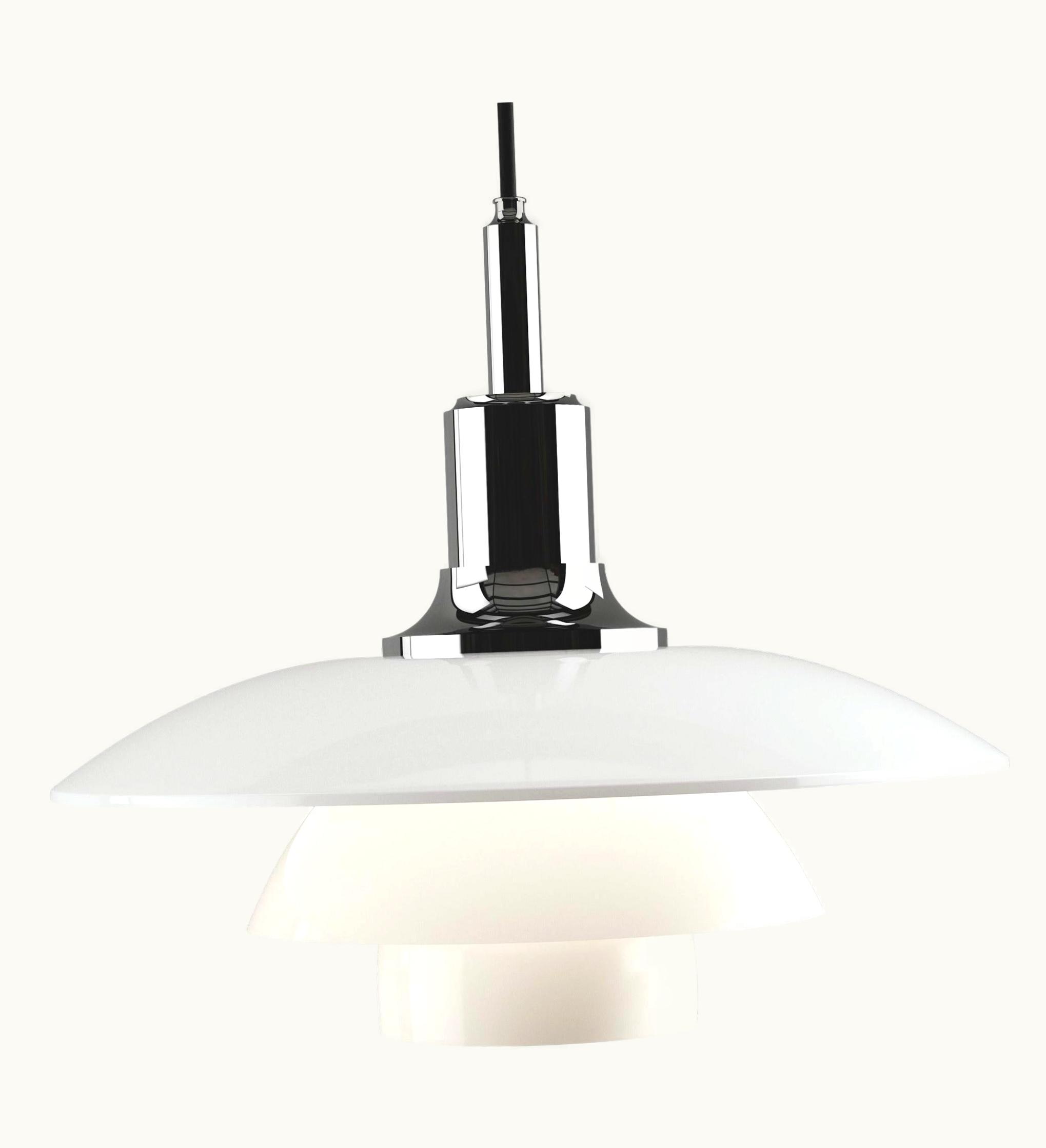 Poul Henningsen Poul Henningsen Louis Poulsen PH 3¬¨Œ©-3 Glass Pendant Light In Chrome By Poul Henningsen