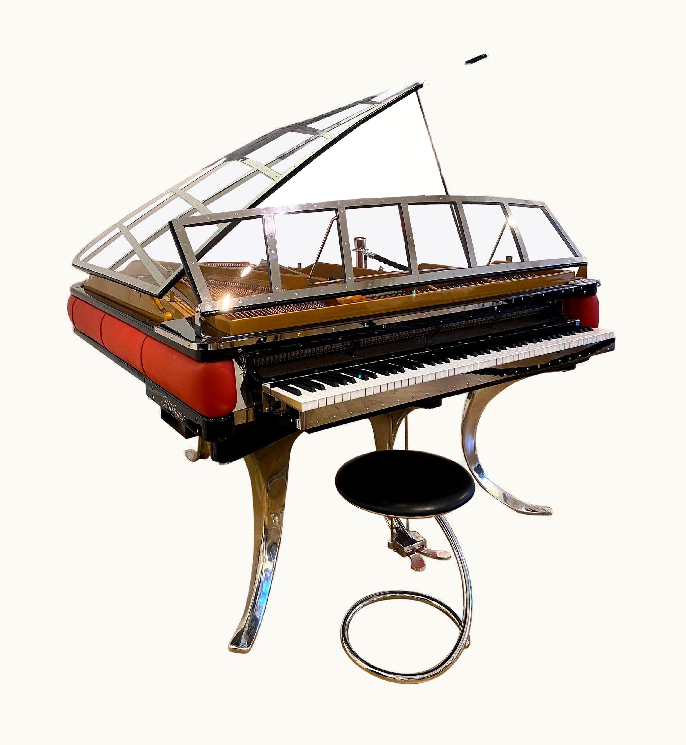 Poul Henningsen Poul Henningsen PH Grand Piano PH186 Excellence, Red Leather And Chrome Lid, Modern, Sculptural