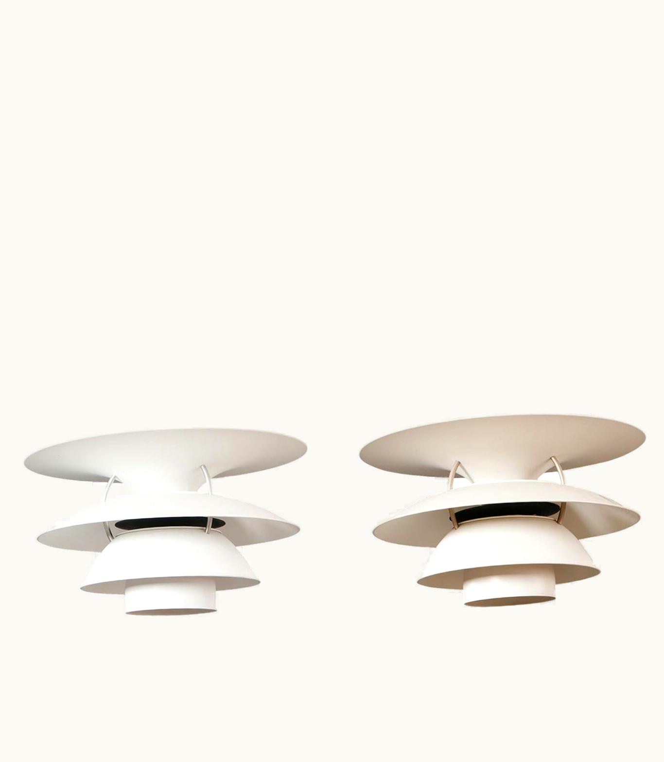 Poul Henningsen;Ebbe Christensen;Sophus Frandsen Poul Henningsen;Ebbe Christensen;Sophus Frandsen Pair Of Vintage PH 6.5-6 White Charlottenborg Ceiling Lamps For Louis Poulsen