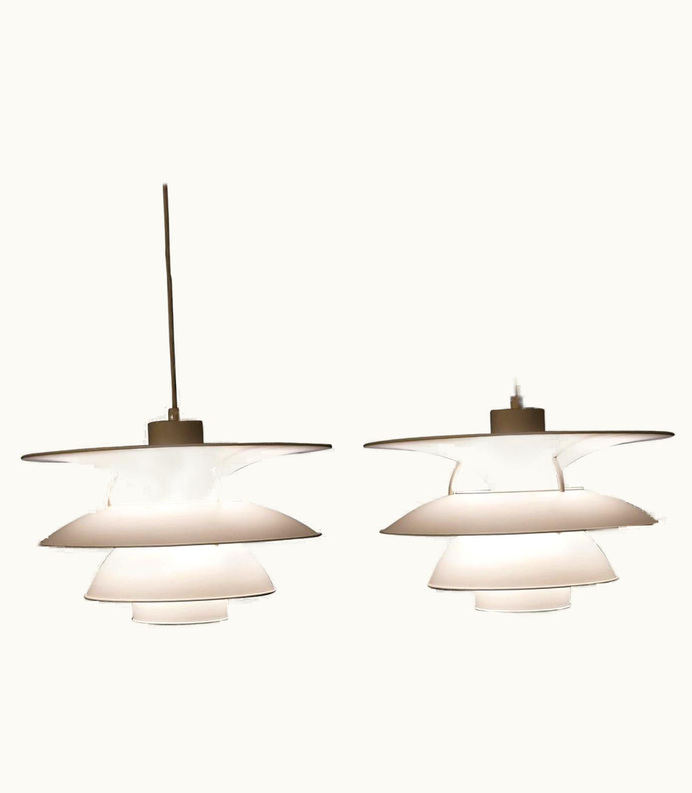 Poul Henningsen;Ebbe Christensen;Sophus Frandsen Poul Henningsen;Ebbe Christensen;Sophus Frandsen Pair Of Vintage PH 5-4.5 White Charlottenborg Ceiling Lamps For Louis Poulsen