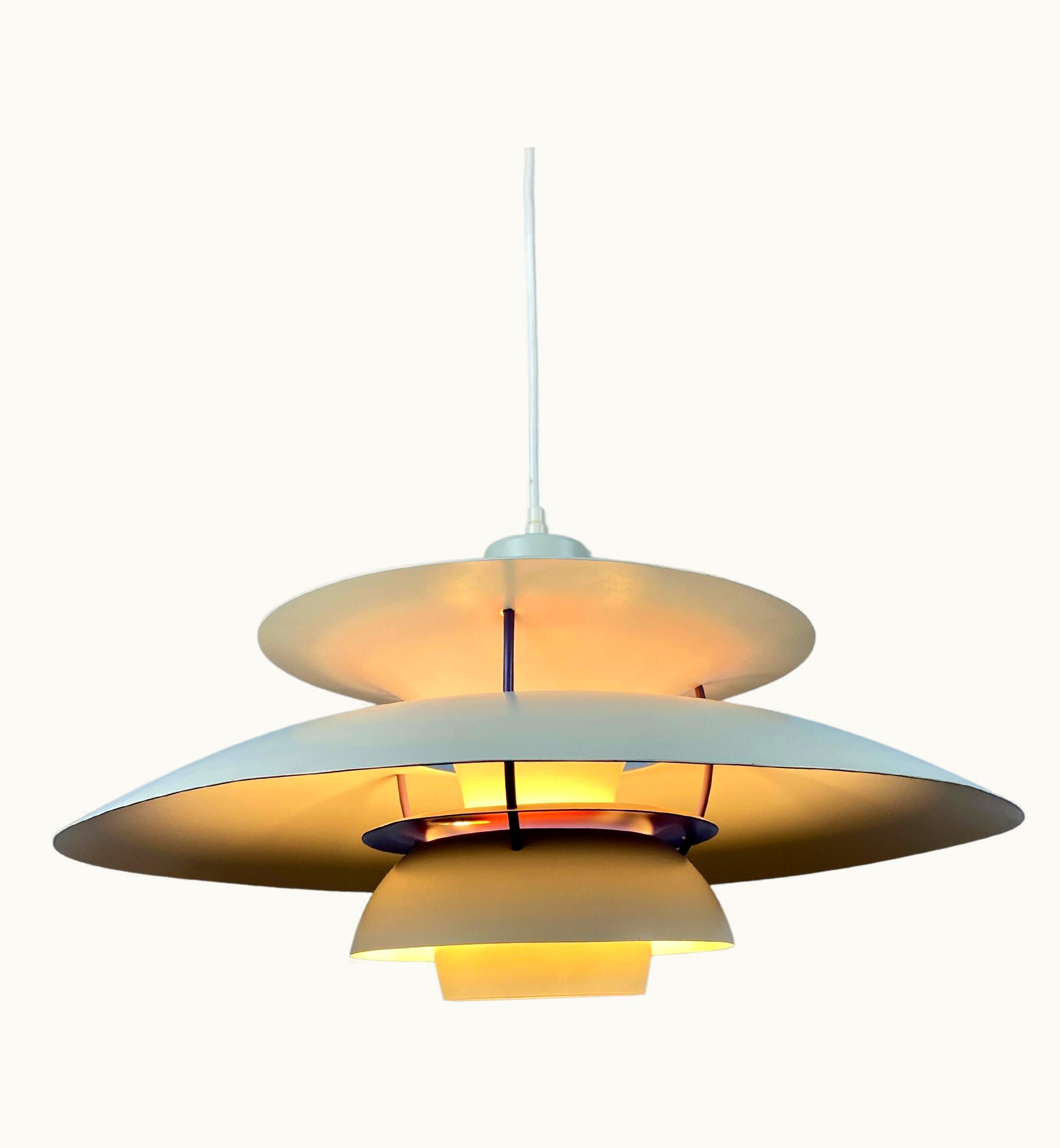 Poul Henningsen Poul Henningsen White And Purple PH5 Pendant Light By Poul Henningsen For Louis Poulsen 1970