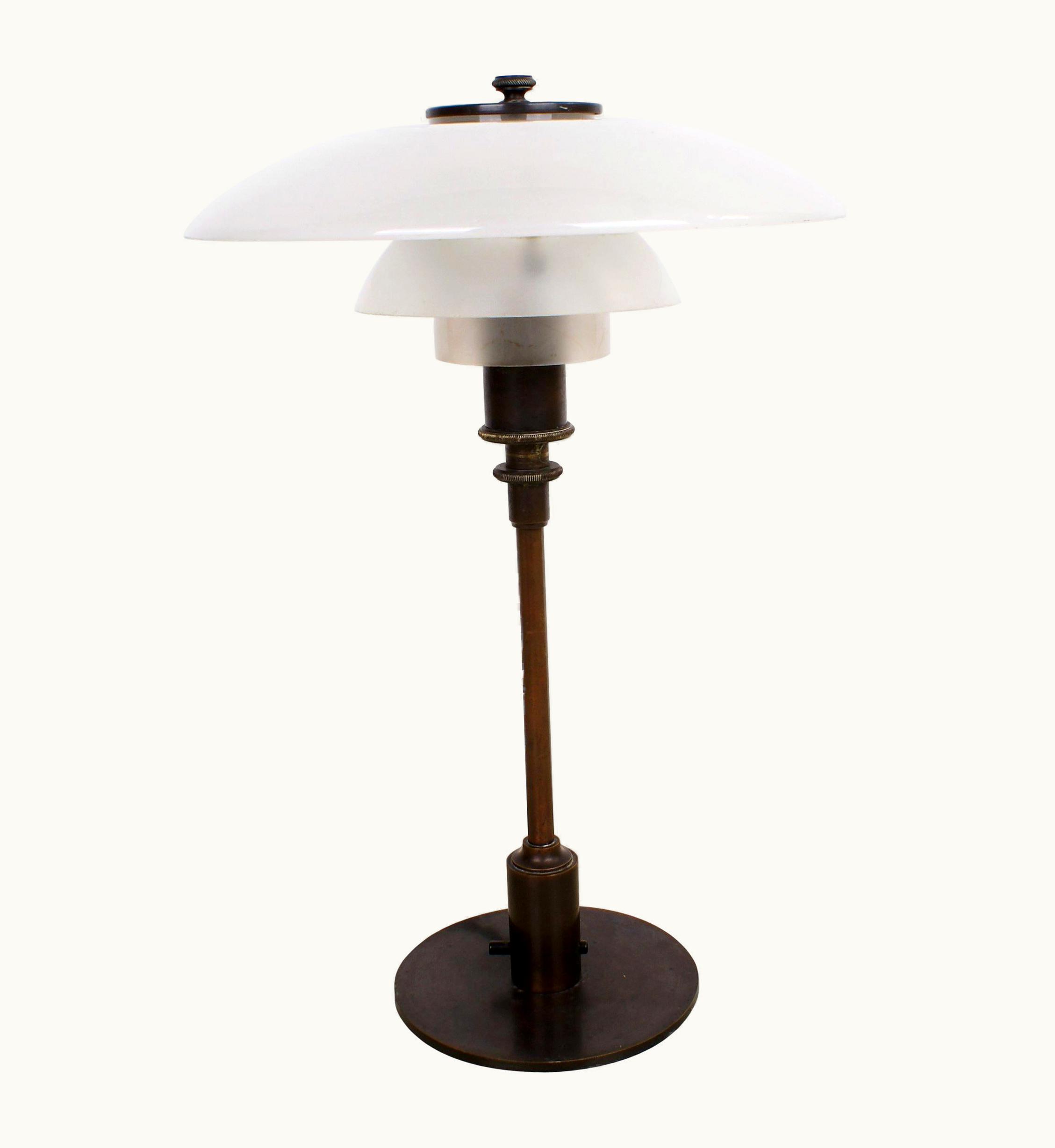 Poul Henningsen Poul Henningsen 3/2 Table Lamp In Brown Brass With Opaque Glass, 1926-1928