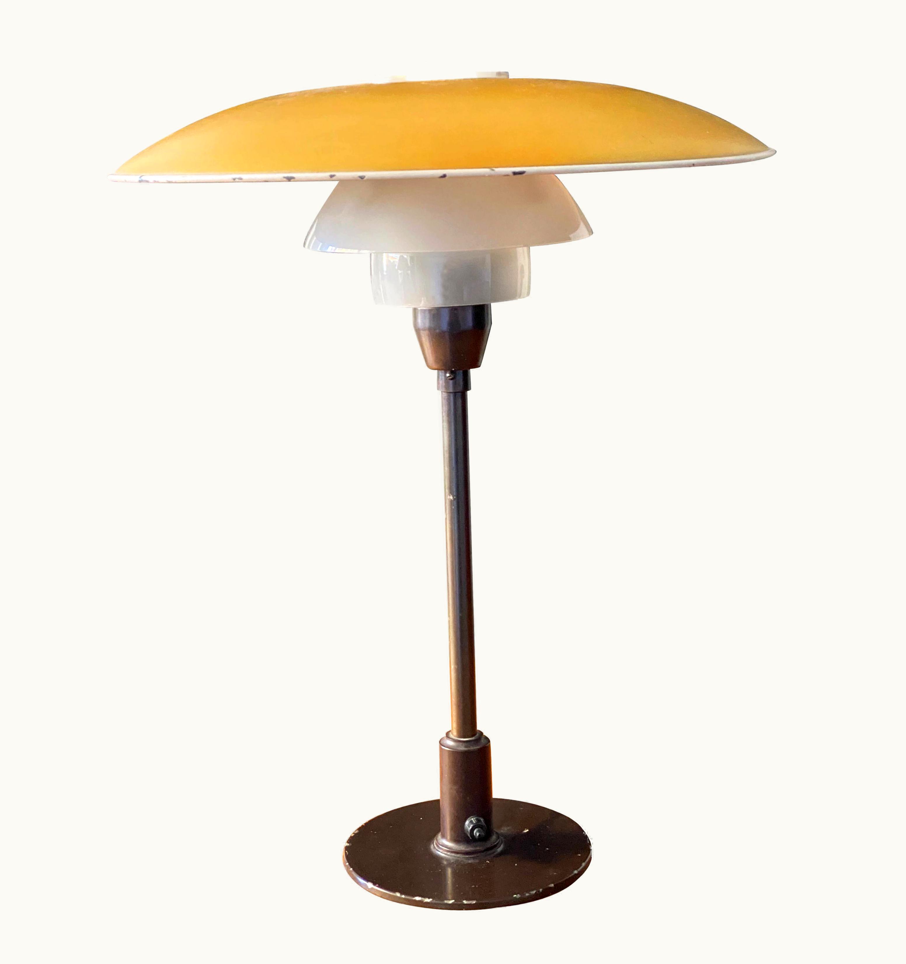 Poul Henningsen Poul Henningsen, Table Lamp, Yellow Lacqured Metal, Glass, Denmark, 20th Century