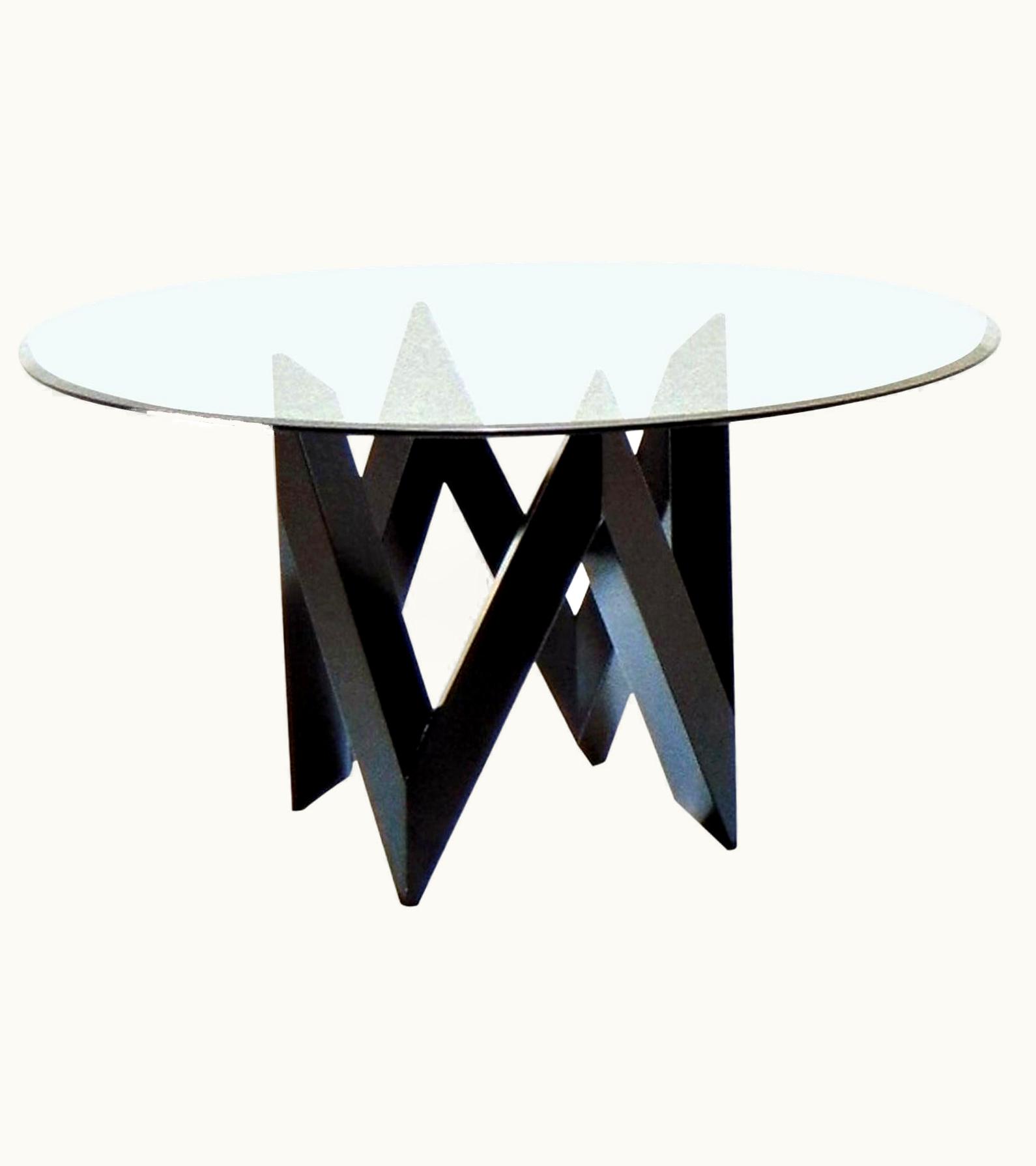 Gionathan de Pas & Donato D'Urbino & Paolo Lomazzi Gionathan de Pas & Donato D'Urbino & Paolo Lomazzi 1983 Patio Table Black Lacquer Round Glass Top, De Pas D'urbino Lomazzi, Sormani
