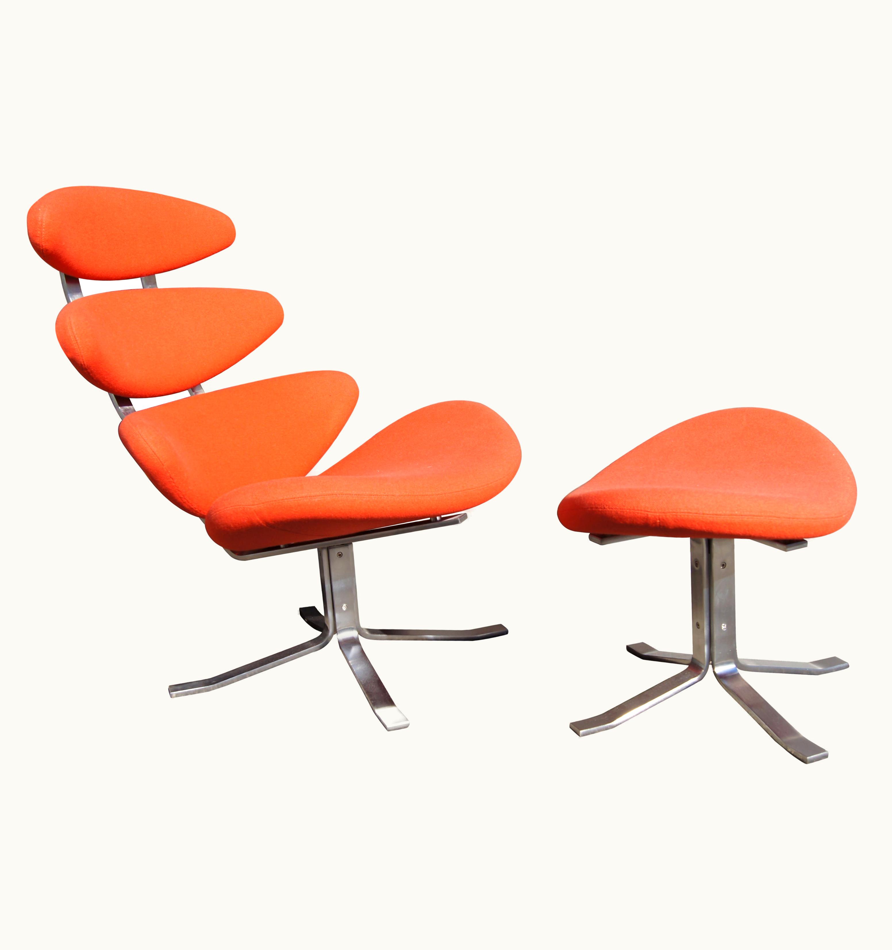 Poul Volther Poul Volther Corona Chair, Model Ej-5, And Ottoman By Poul M. Volther For Erik Jørgensen