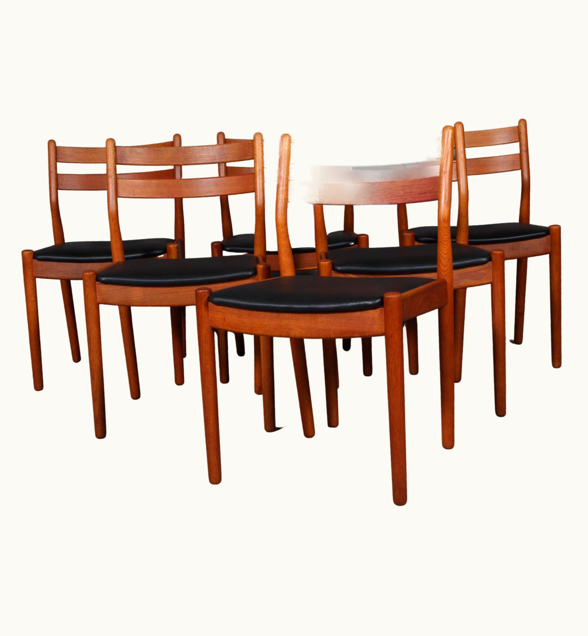 Poul Volther Poul Volther Set Of Six Dining Chairs By Poul Volther, Oak And Leather