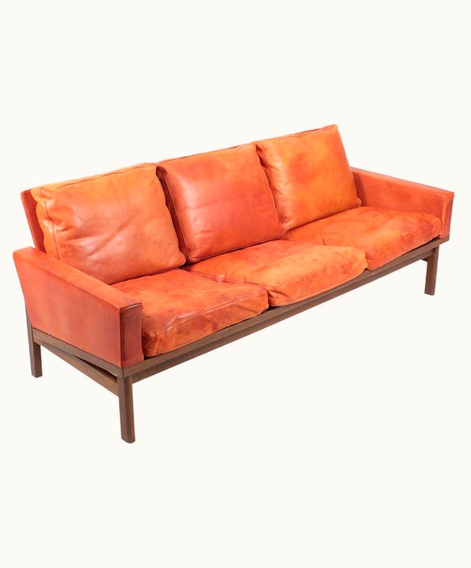 Poul Volther Poul Volther Midcentury Sofa In Patinated Leather By Erik Jørgensen, 1960s