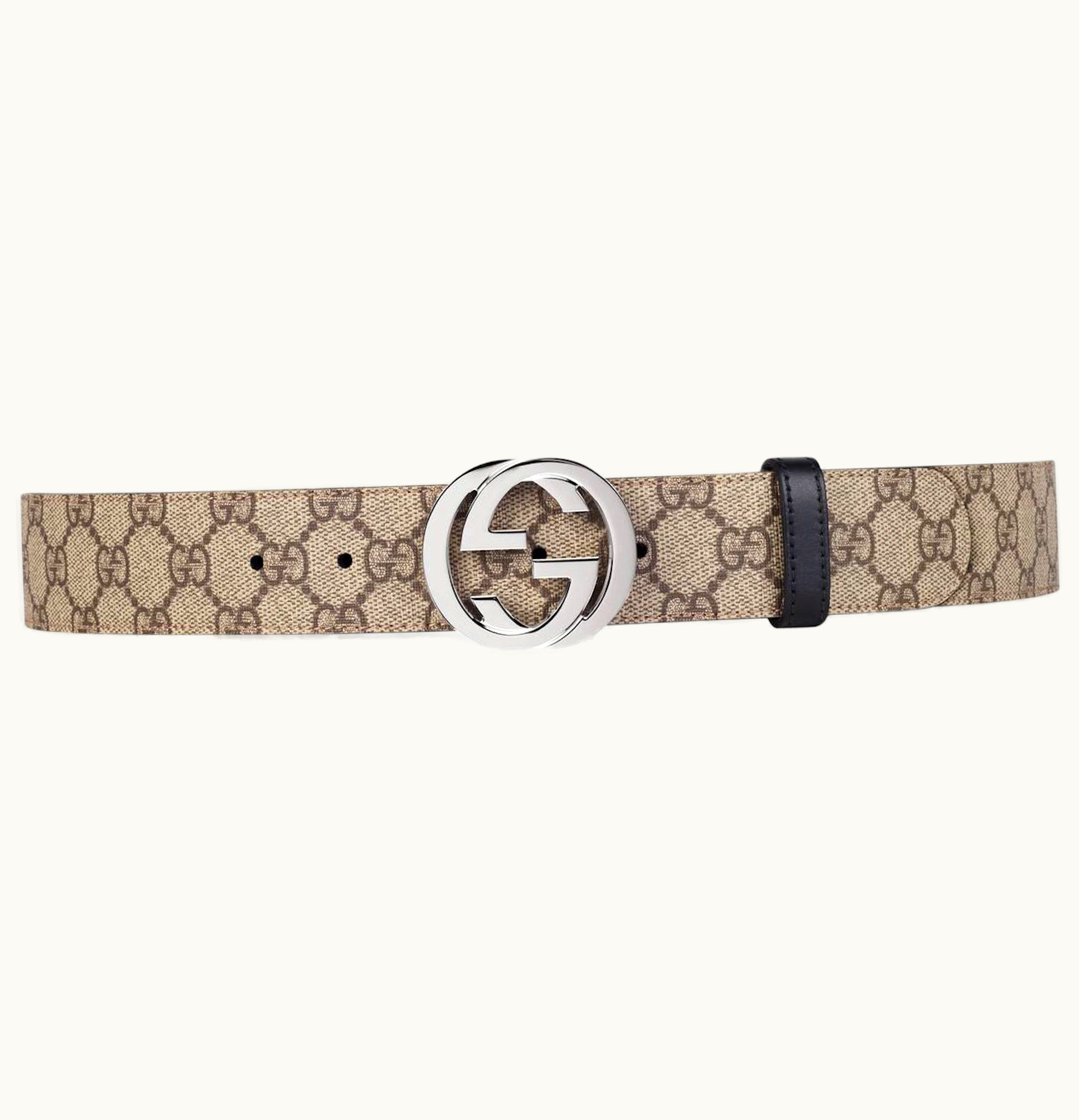 Gucci Gucci Reversible Belt GG Supreme Palladium Interlocking G Buckle 15 W Brown Black