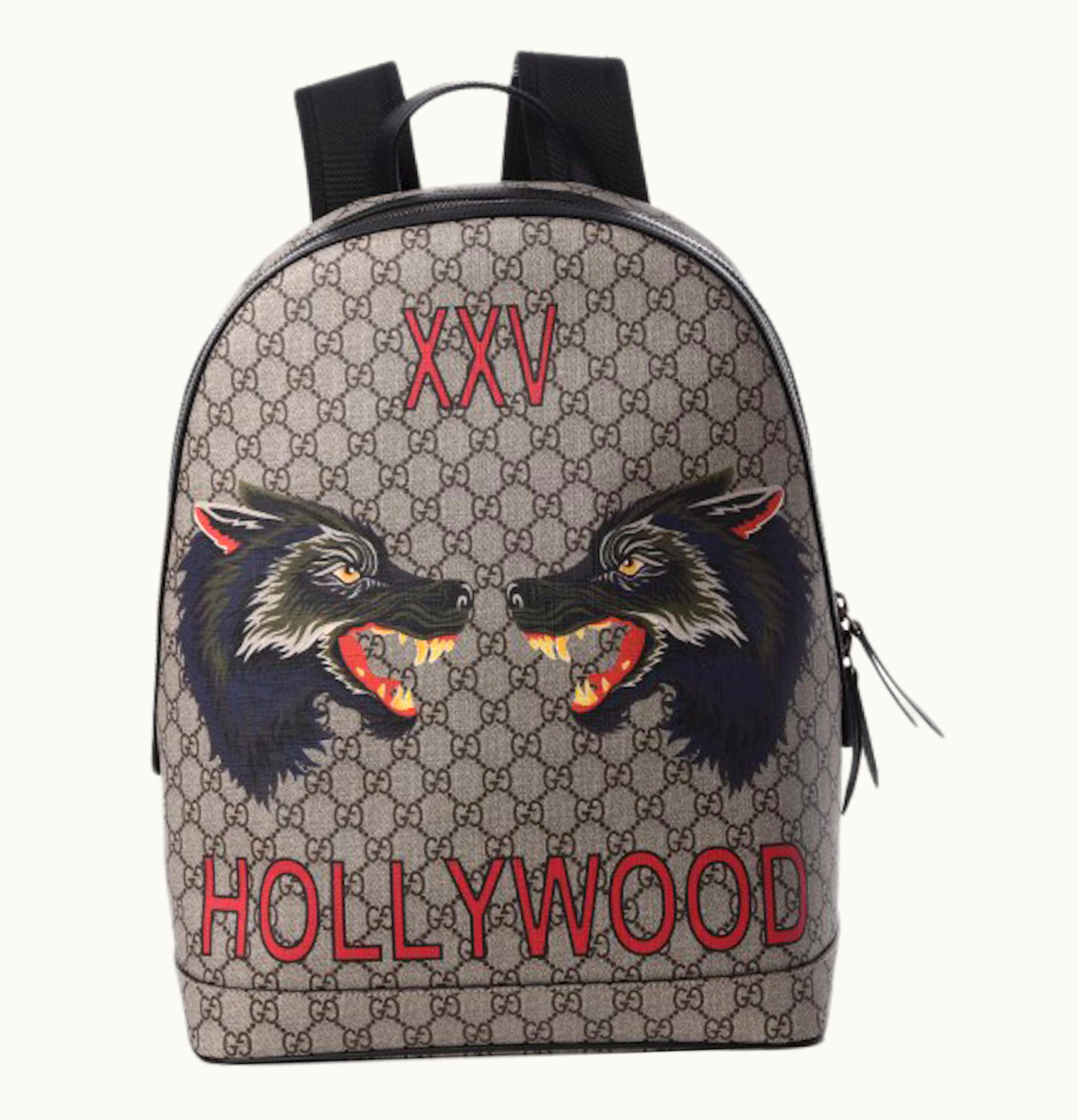 Gucci Gucci XXV Hollywood Backpack GG Supreme Wolf Print Brown Black