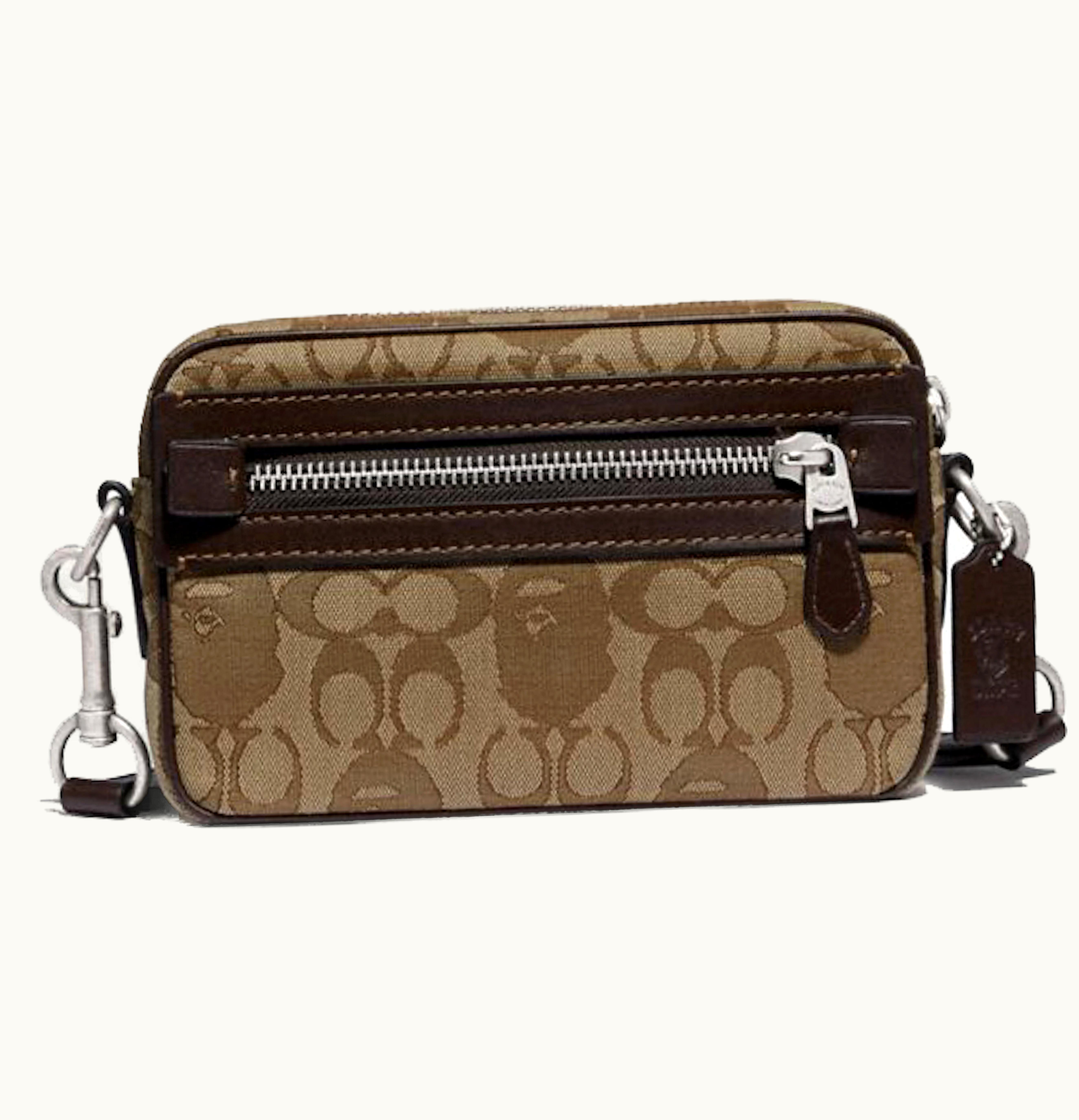 Coach Coach x BAPE Academy Crossbody Signature Jacquard With Ape Head Light Antique Nickel Khaki
