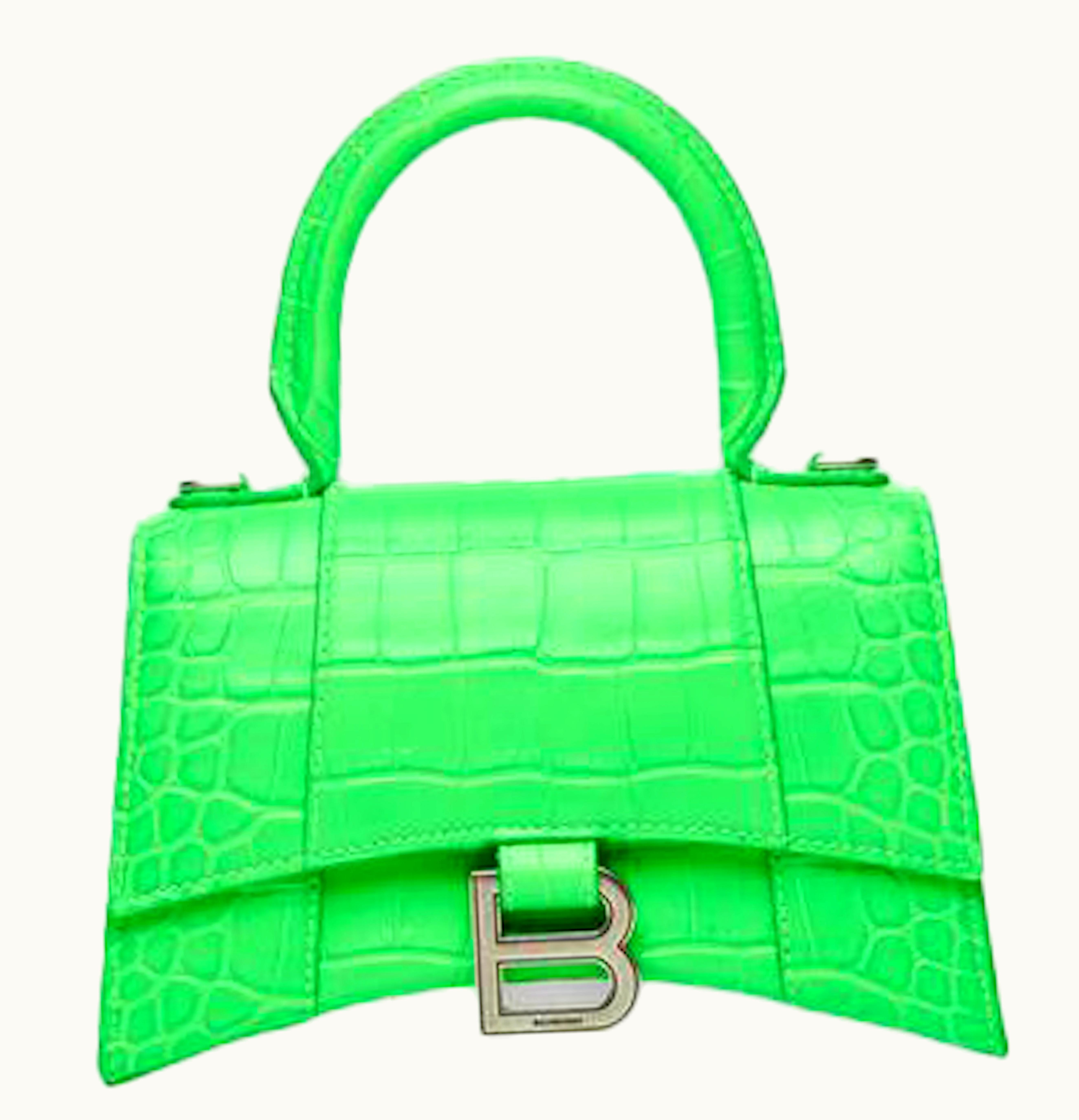 Balenciaga Balenciaga Hourglass Top Handle Bag Extra Small Crocodile Embossed Fluo Green