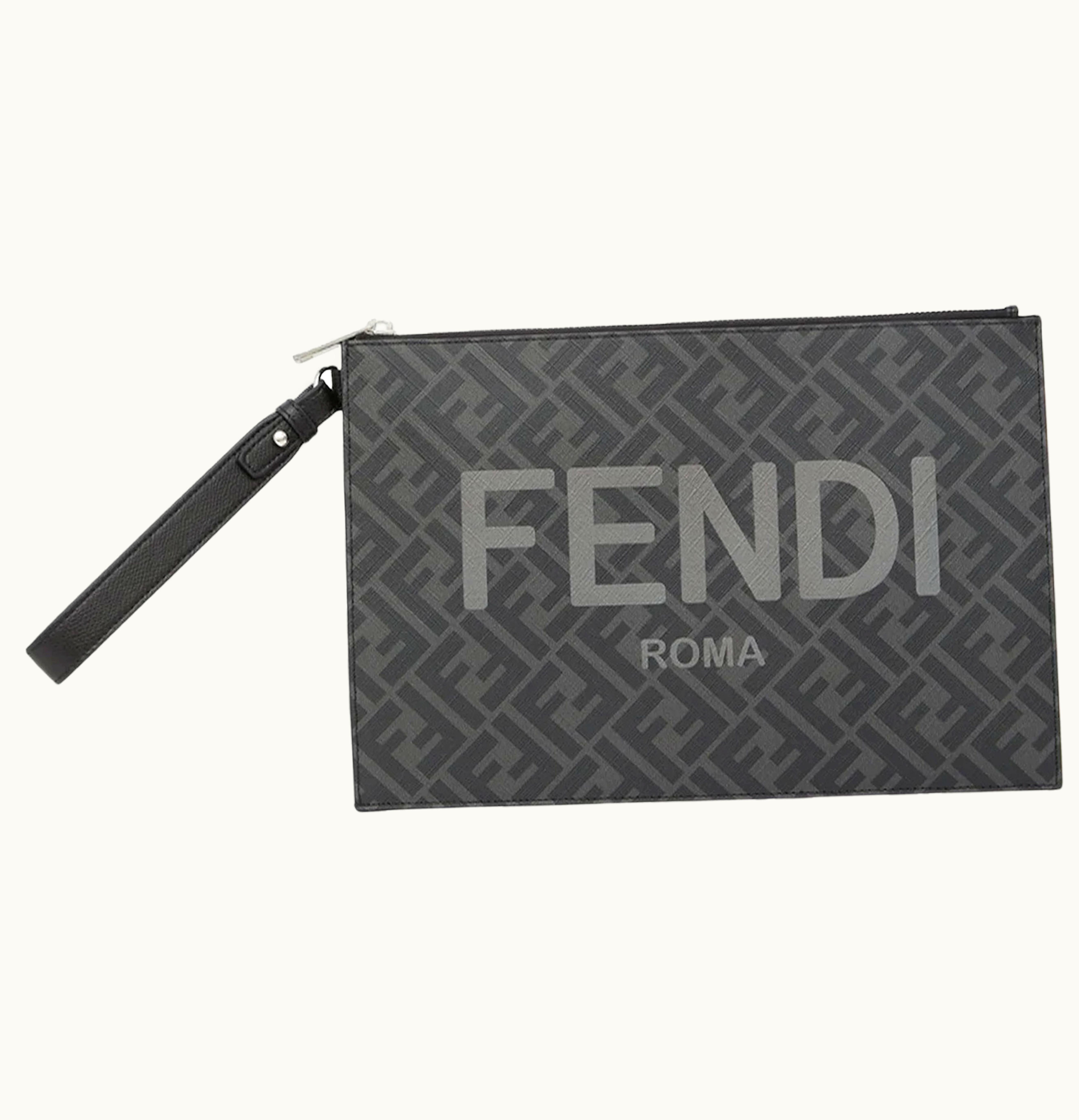 Fendi Fendi Flat Pouch FF Monogram Black Gray