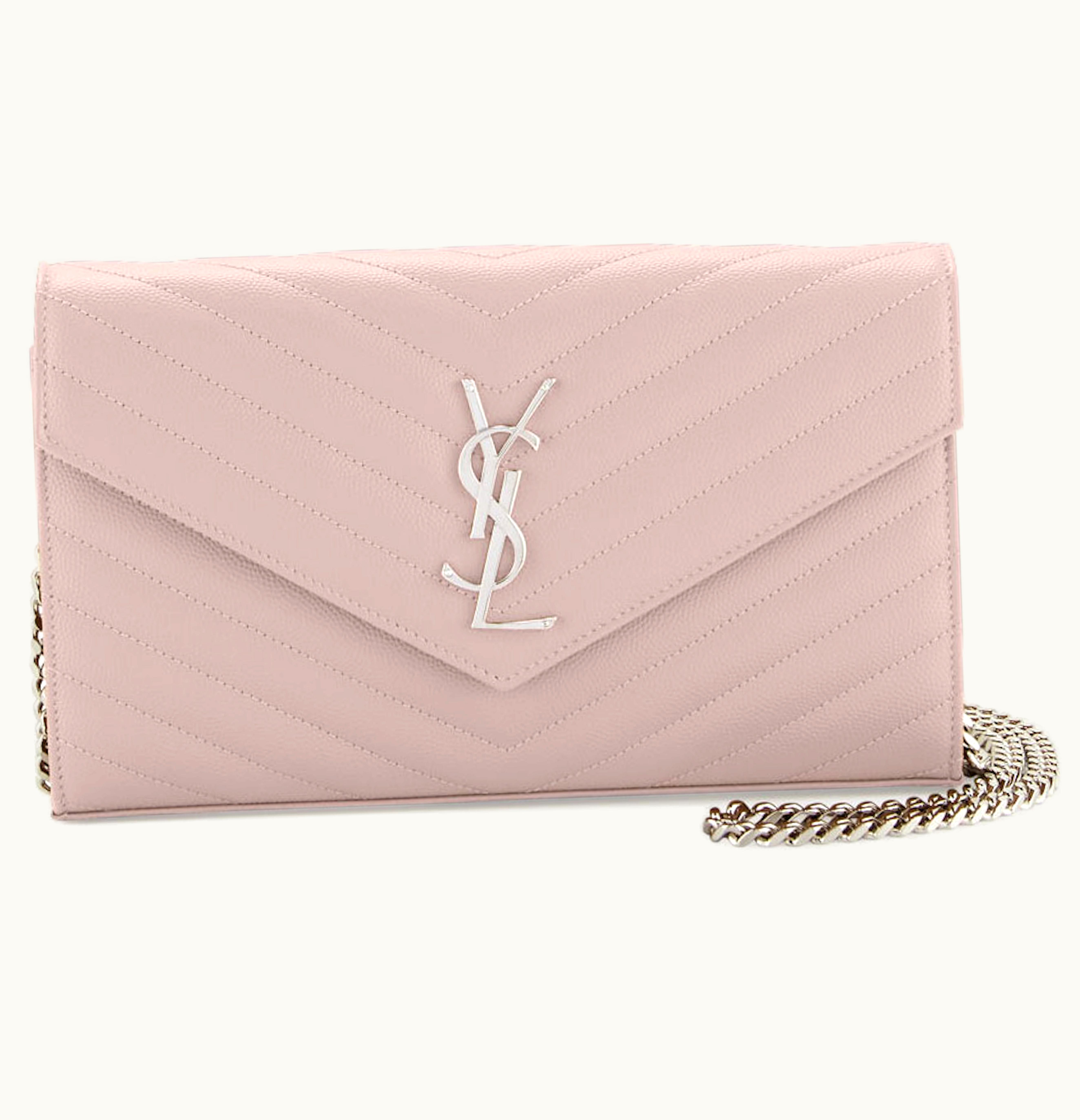 Saint Laurent Saint Laurent Monogram Chain Wallet Matelasse Grain de Poudre Pink