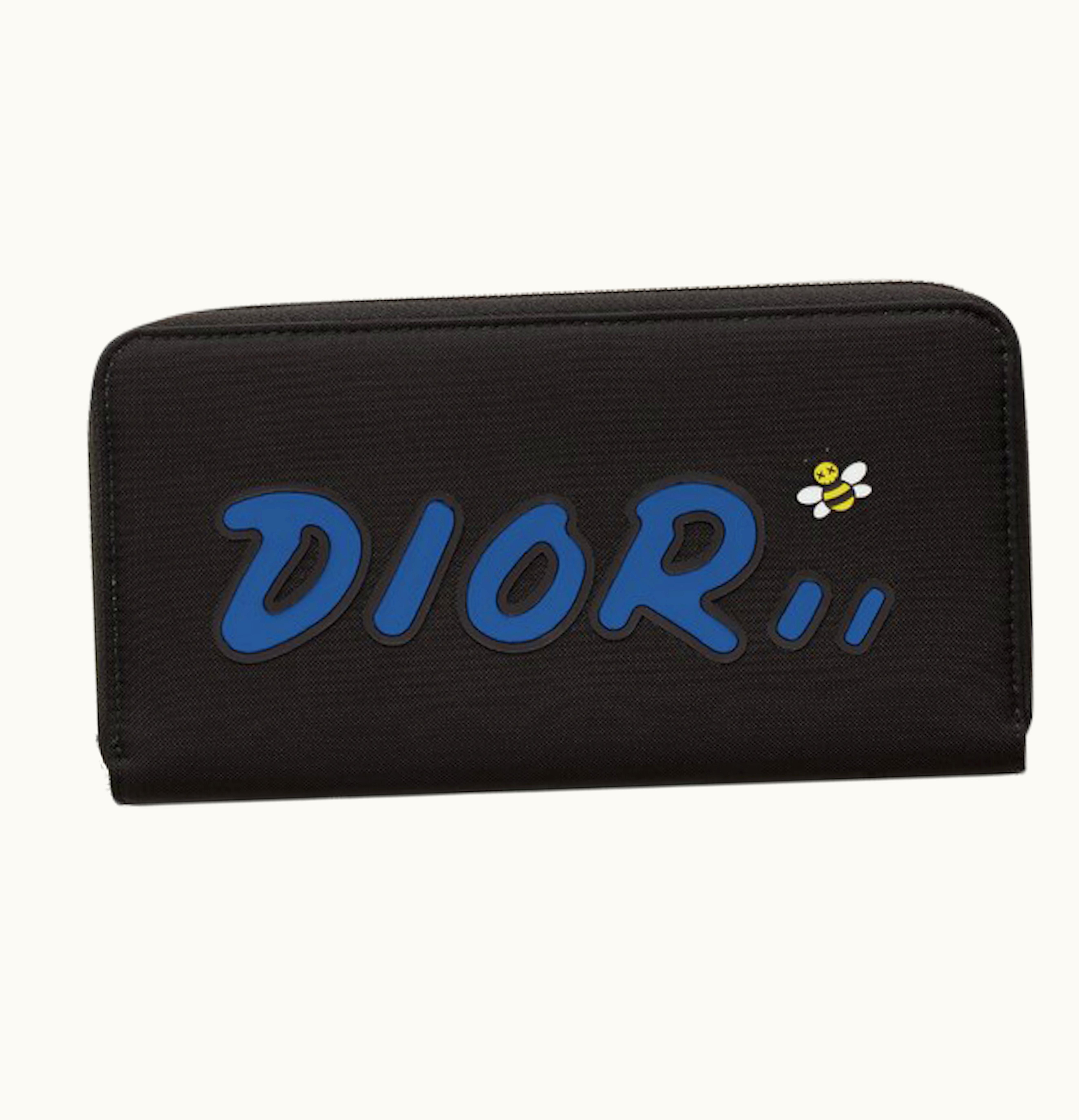 Dior Dior x Kaws Zippered Wallet Blue Logo Nylon Black
