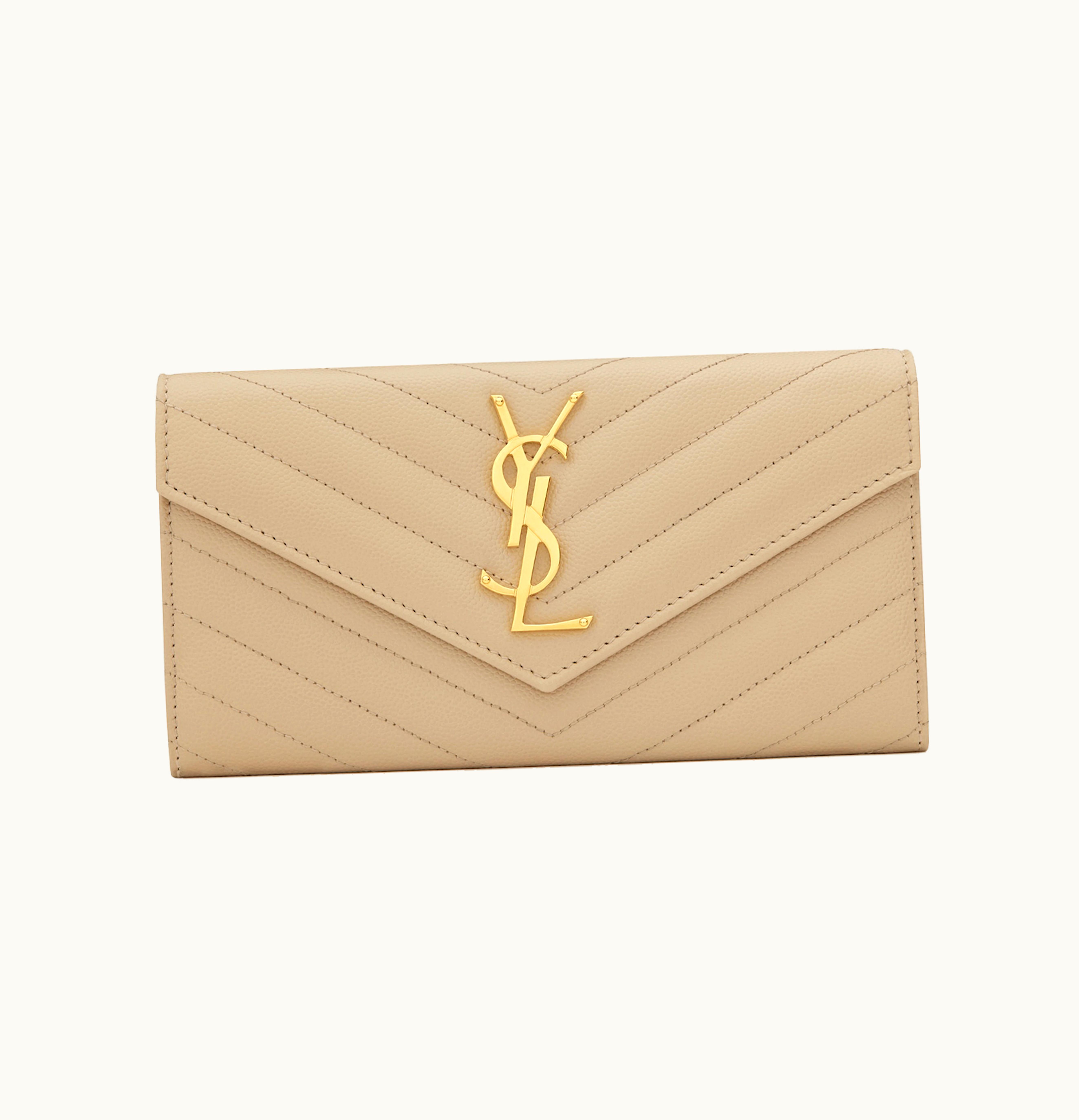 Saint Laurent Saint Laurent Monogram Flap Wallet Matelasse Grain de Poudre Large Powder