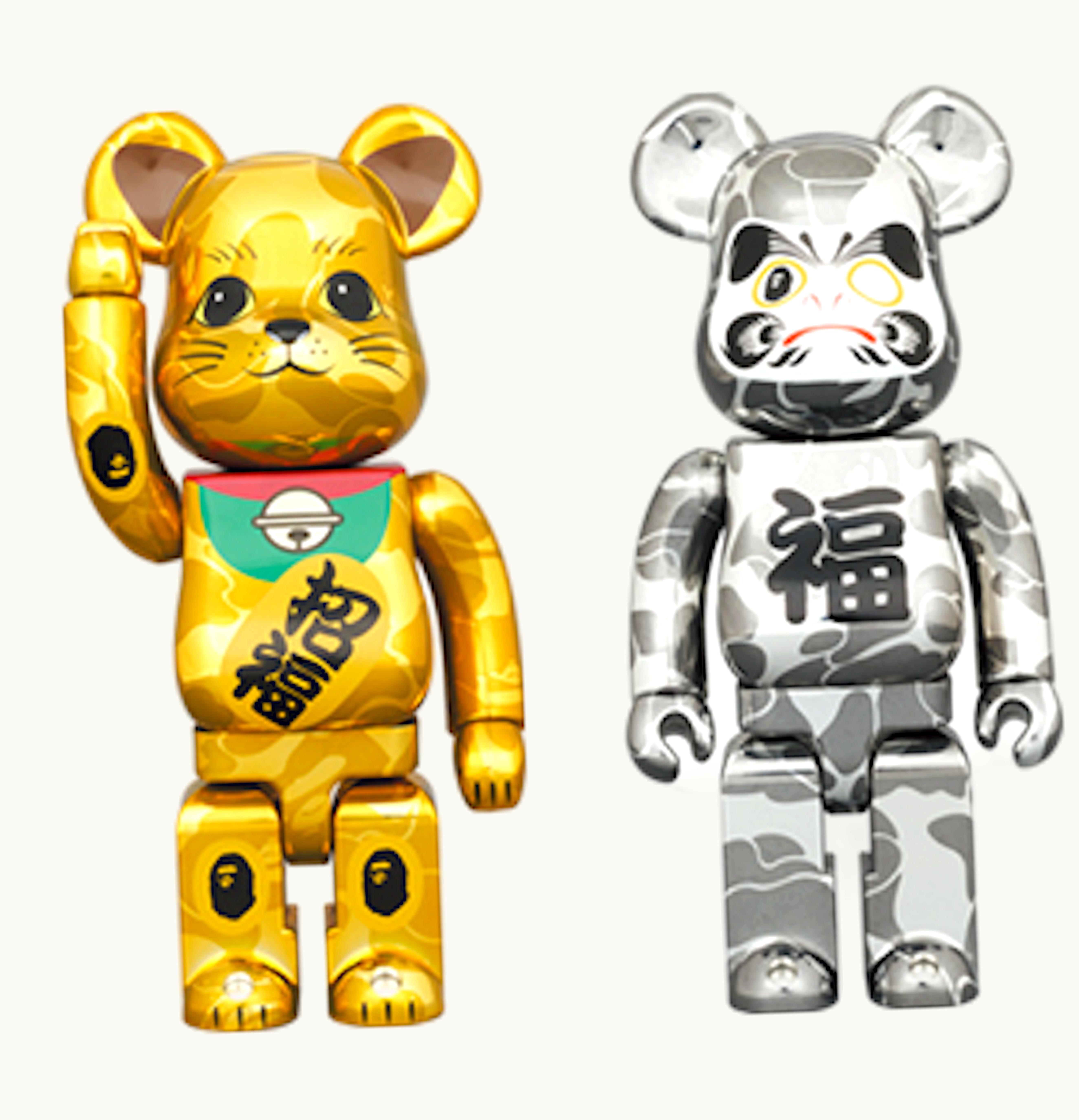 Bearbrick Bearbrick x BAPE Maneki Neko Daruma 100 400 4x Set Gold Silver Plated