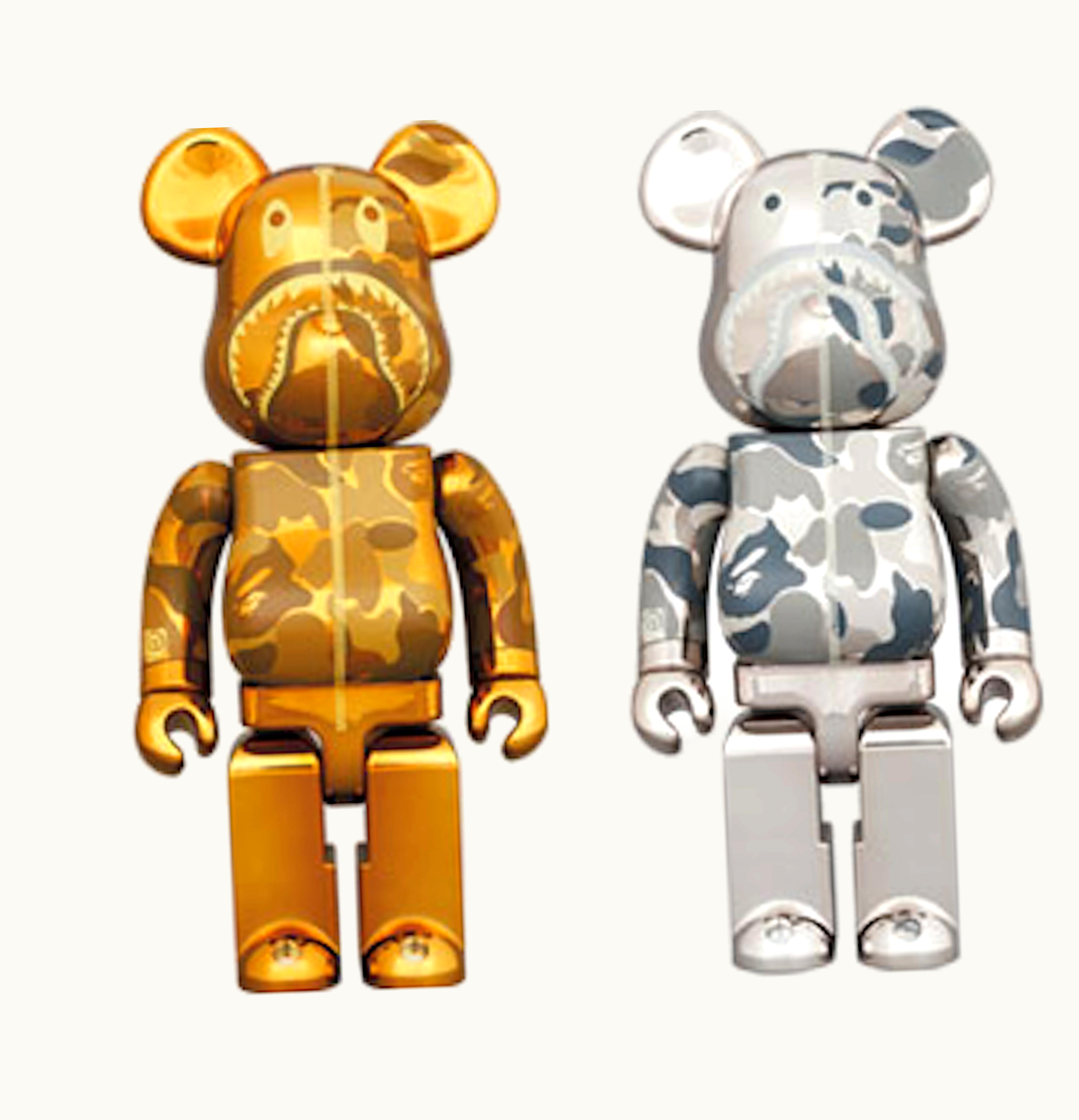 Bearbrick Bearbrick x BAPE Camo Shark 100 400 4 Pc Set Gold Silver