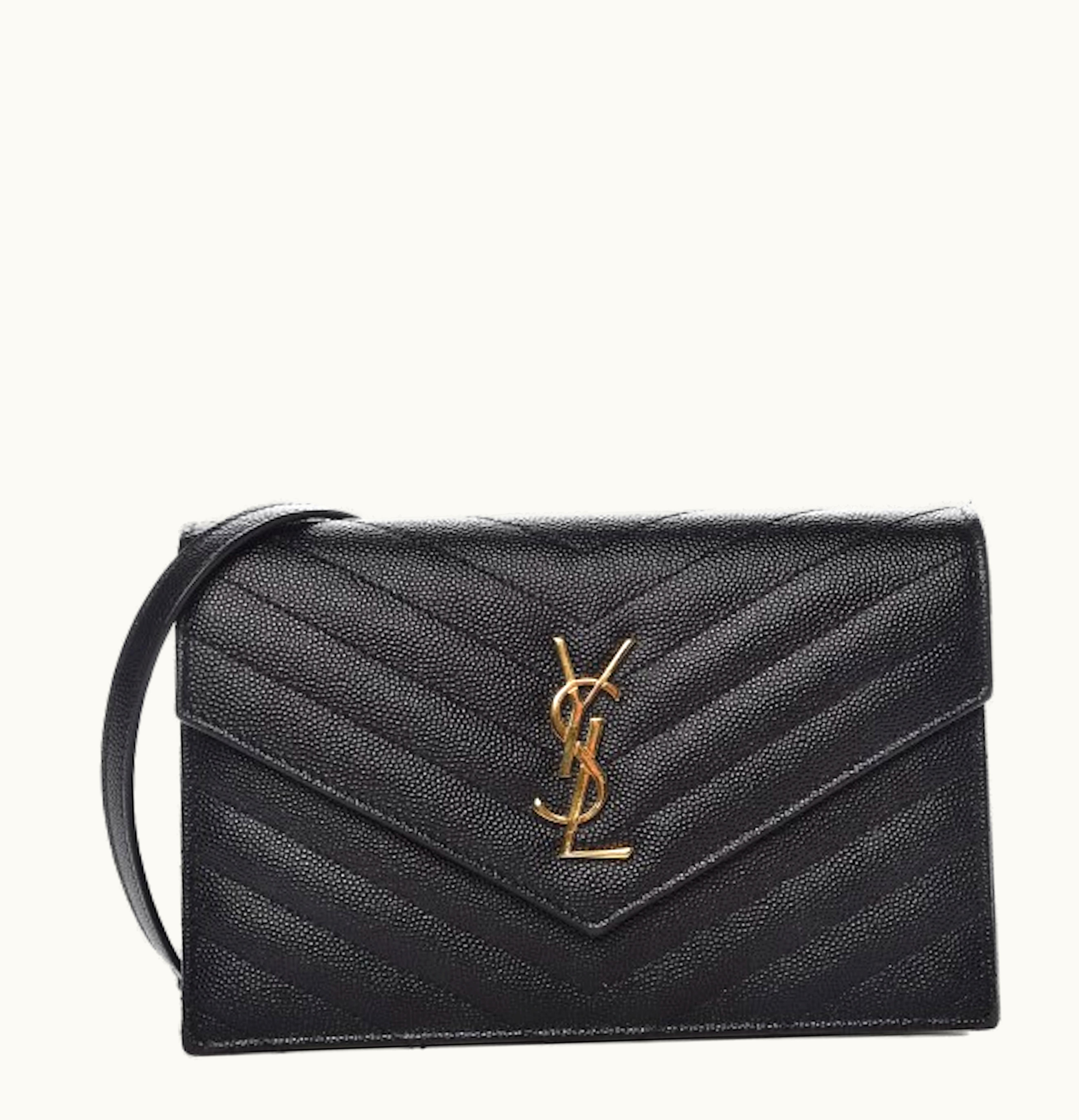 Saint Laurent Saint Laurent Envelope Chain Wallet Matelasse Chevron Grain De Poudre Black