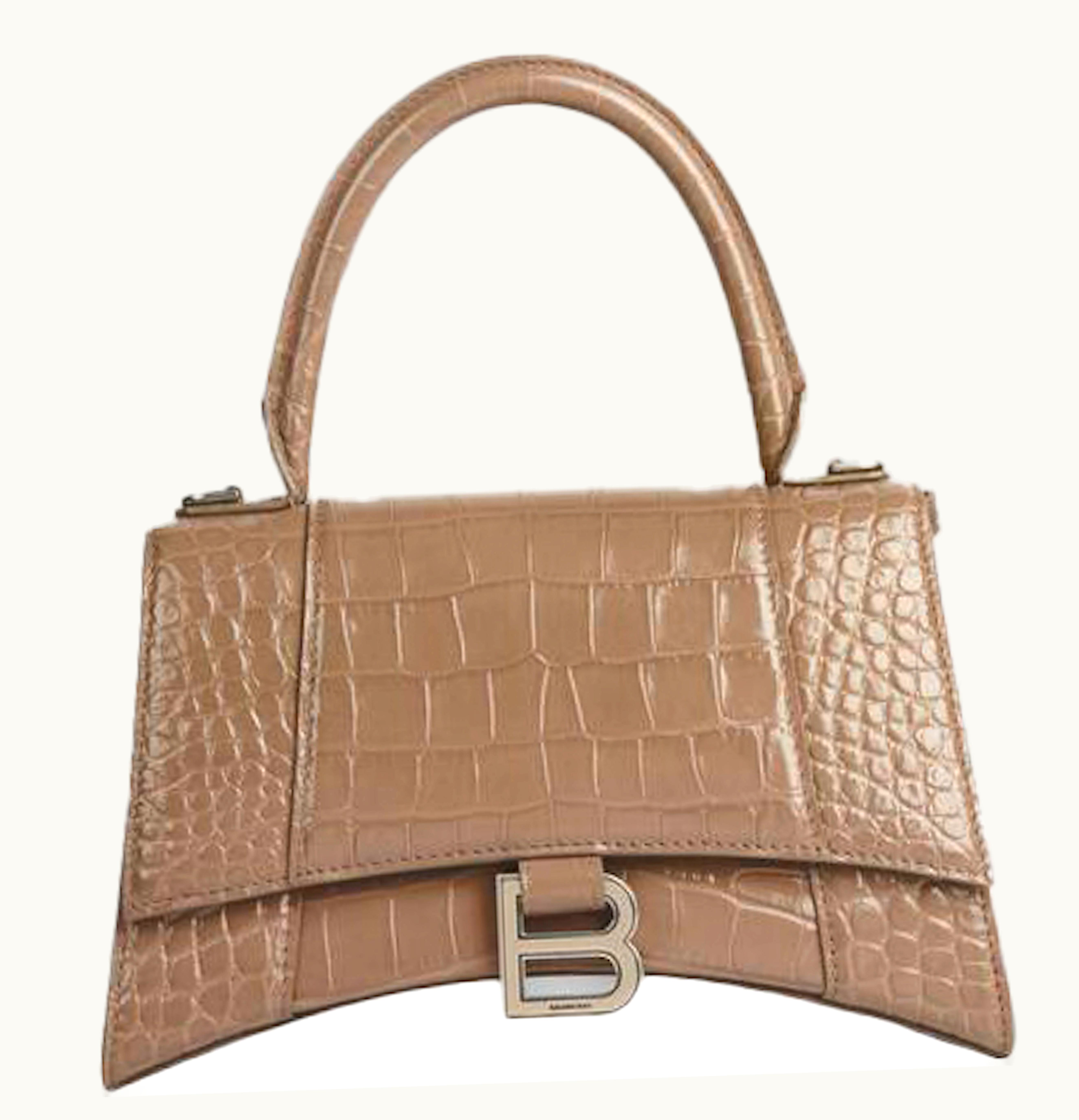 Balenciaga Balenciaga Hourglass Top Handle Bag Small Crocodile Embossed Mink