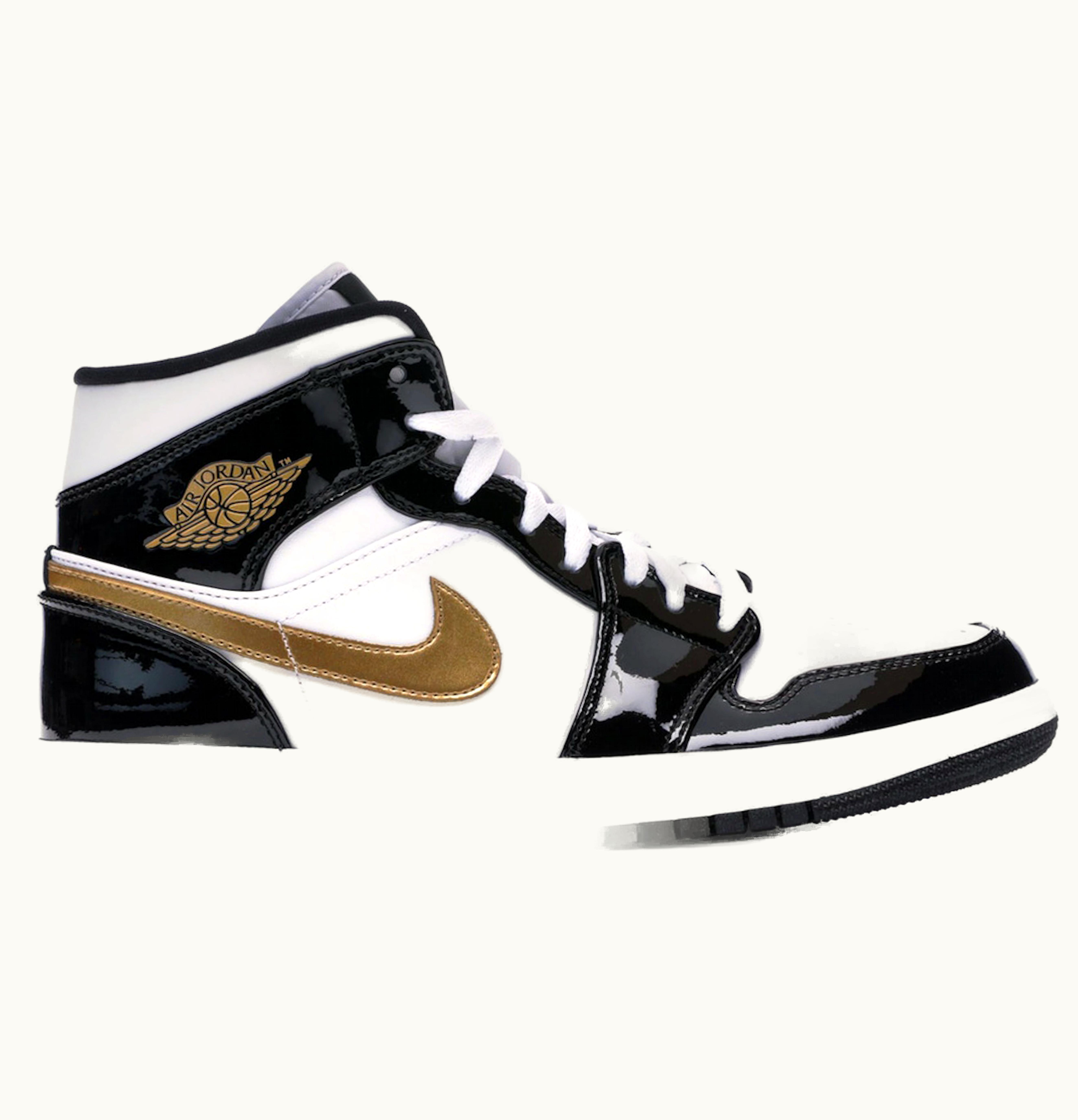 Jordan Air Jordan 1 Mid Patent Black White Gold