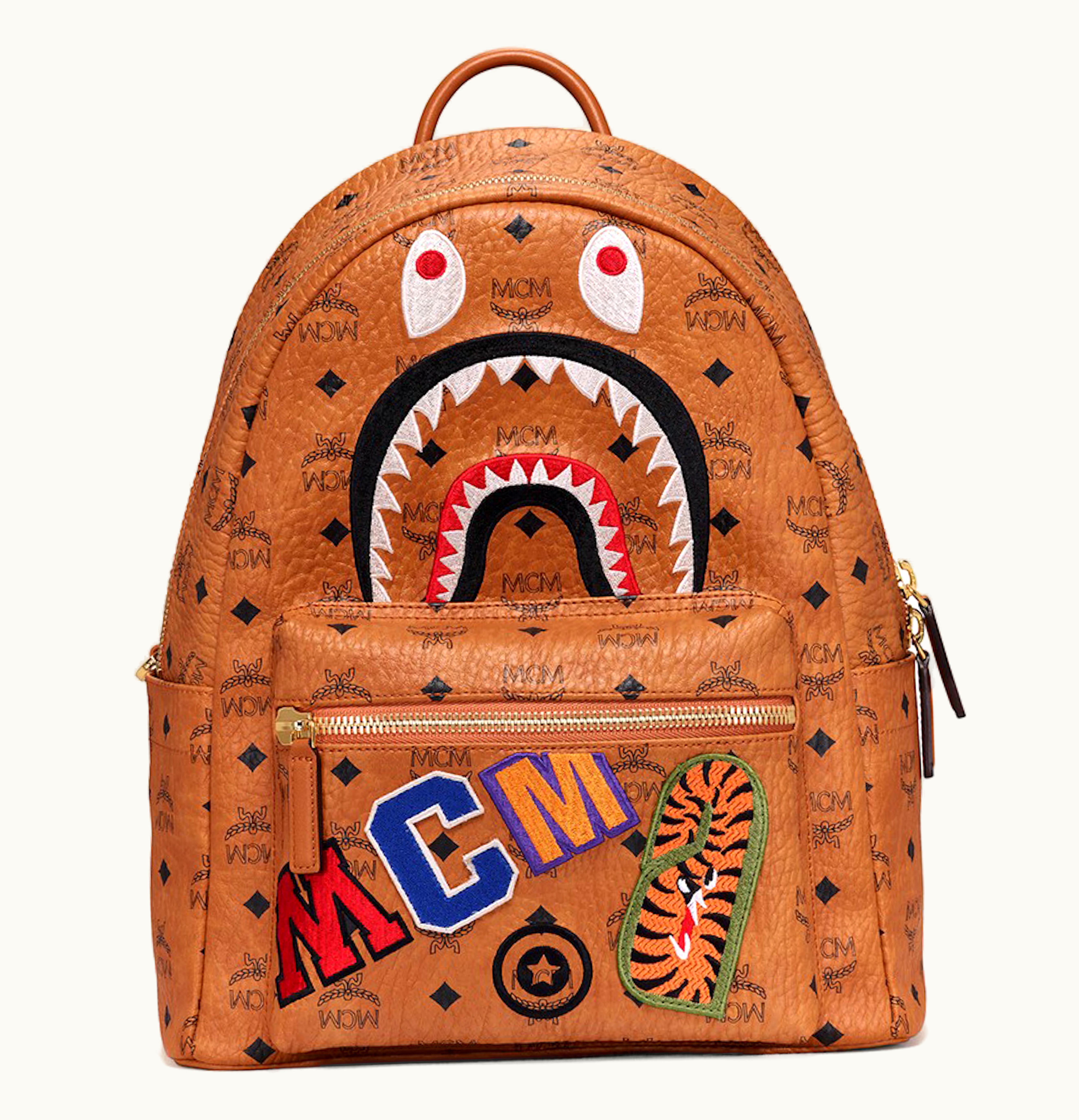 MCM MCM x BAPE Backpack Visetos Medium Cognac