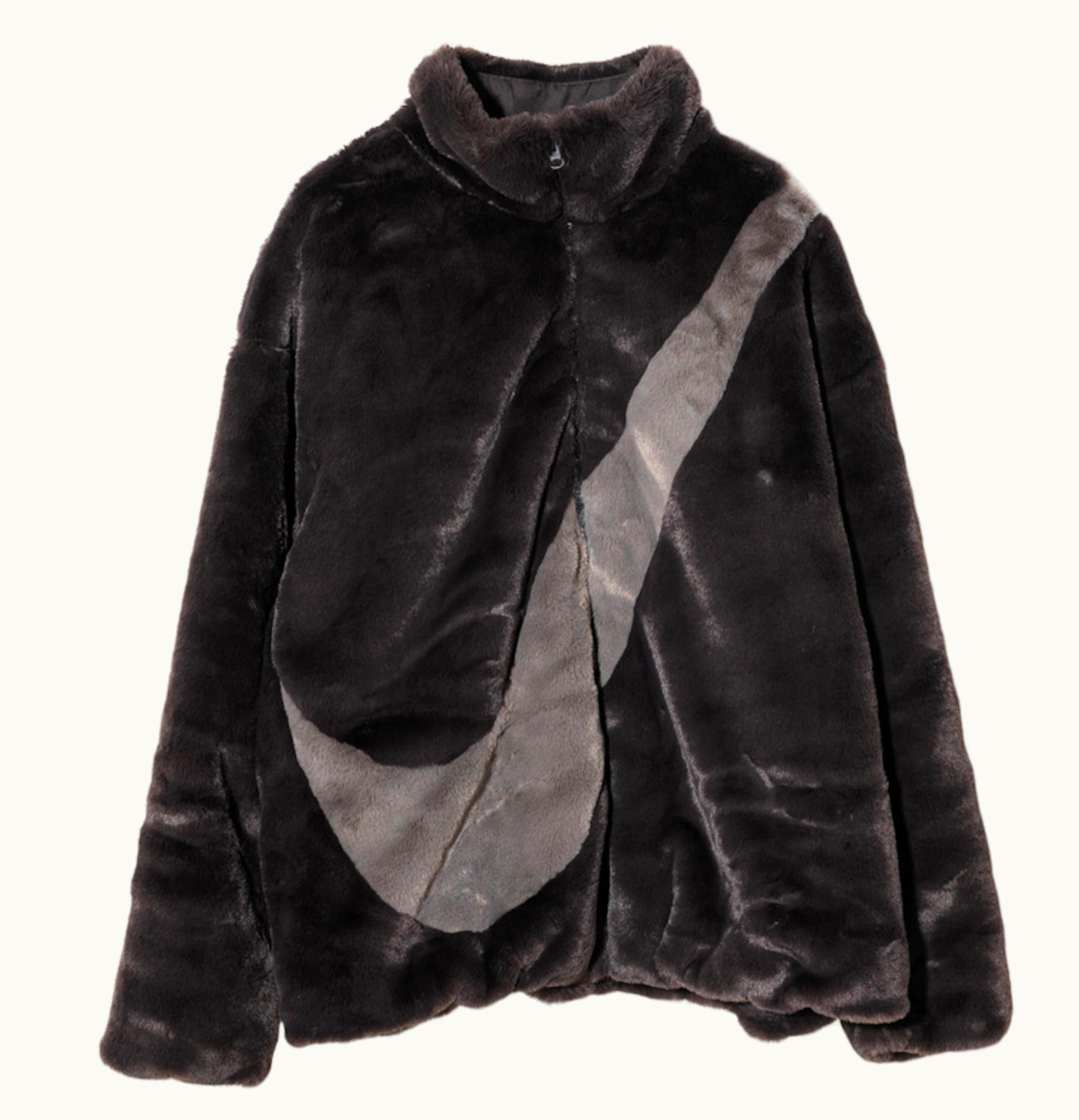 Nike Nike Women Faux Fur Swoosh Jacket Velvet Brown Cave Stone