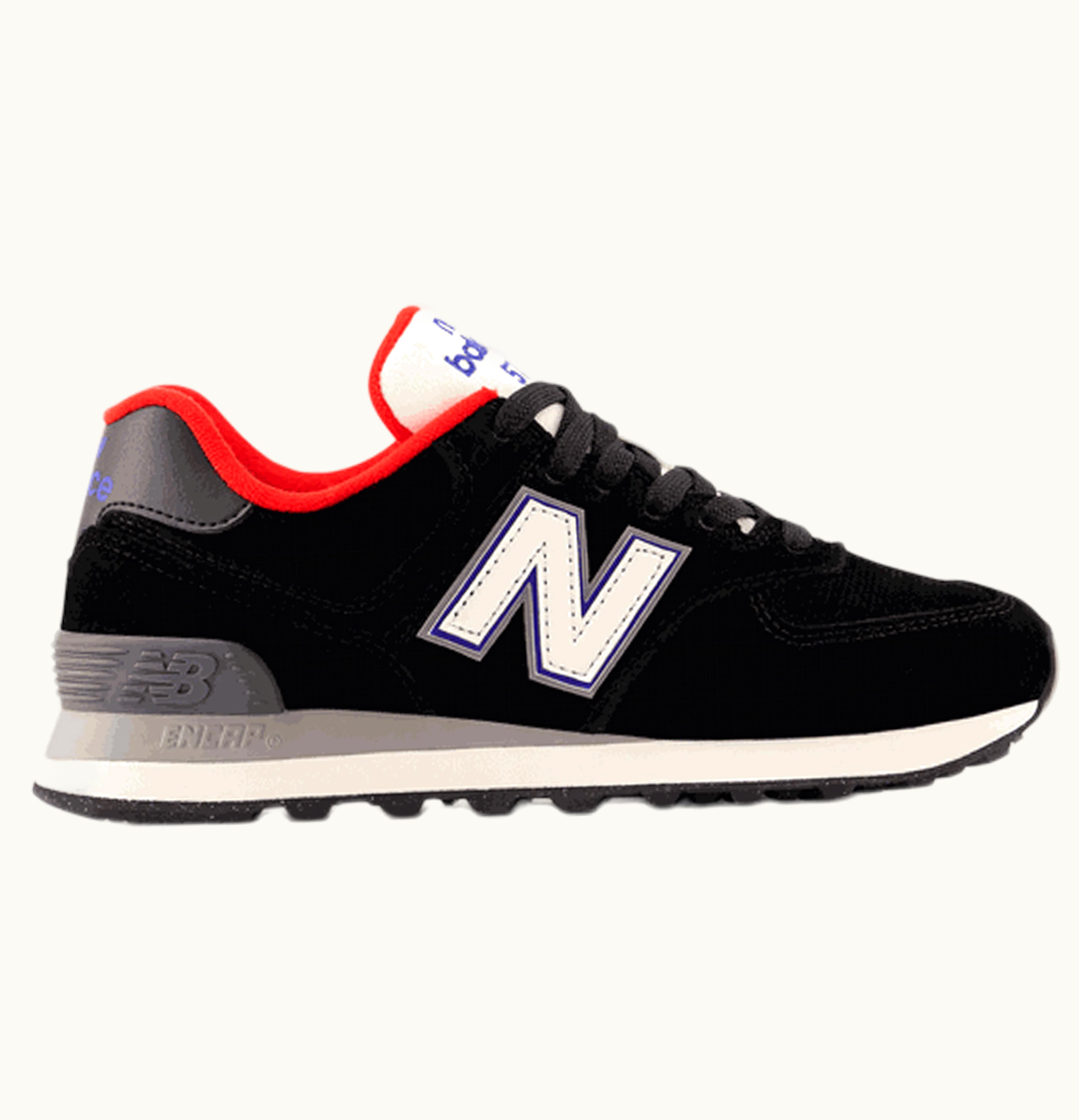 New Balance 574 Black White Varsity Red W