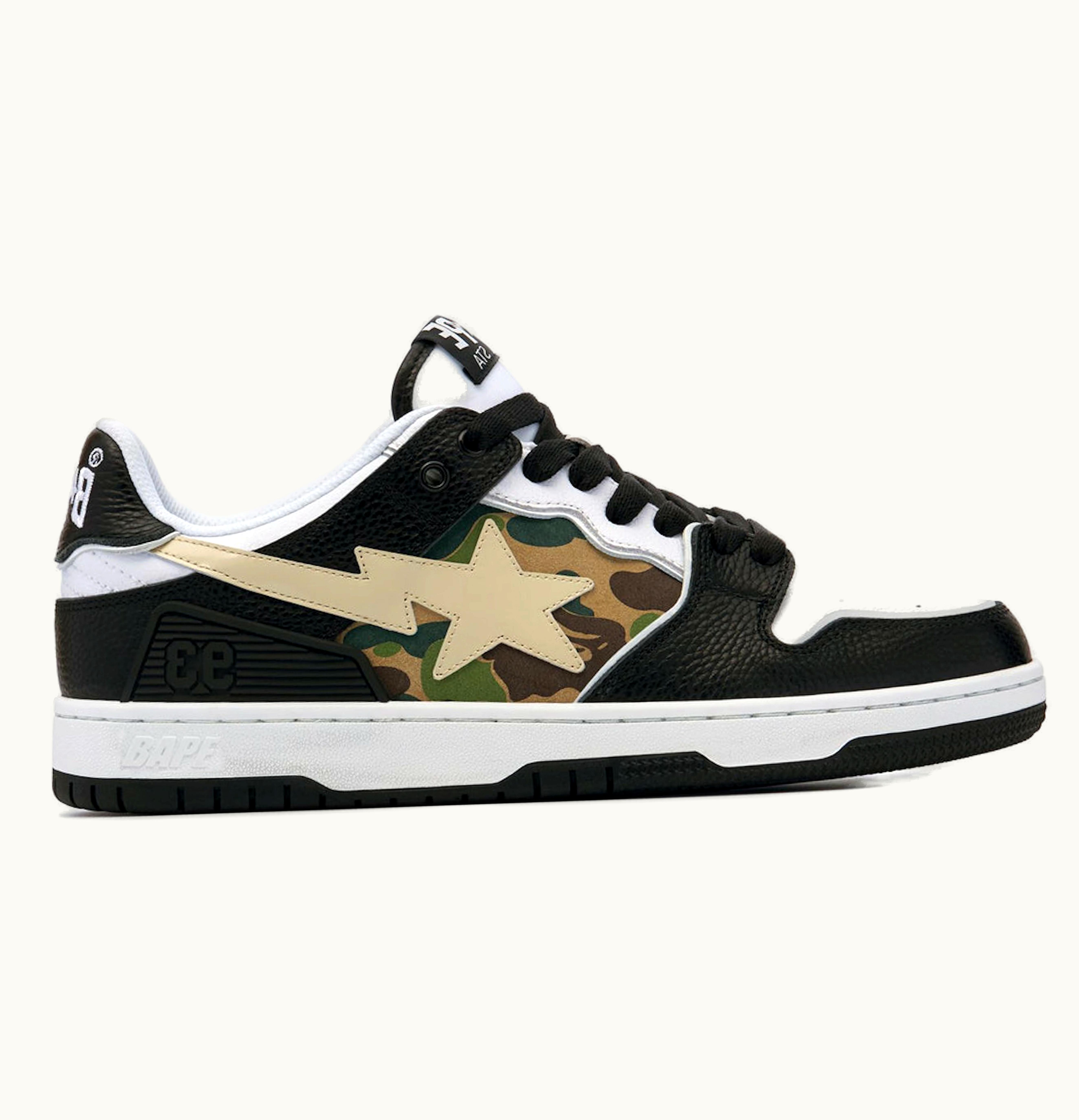 BAPE A Bathing Ape Bape SK8 Sta Black White Embroidery Heel Patch