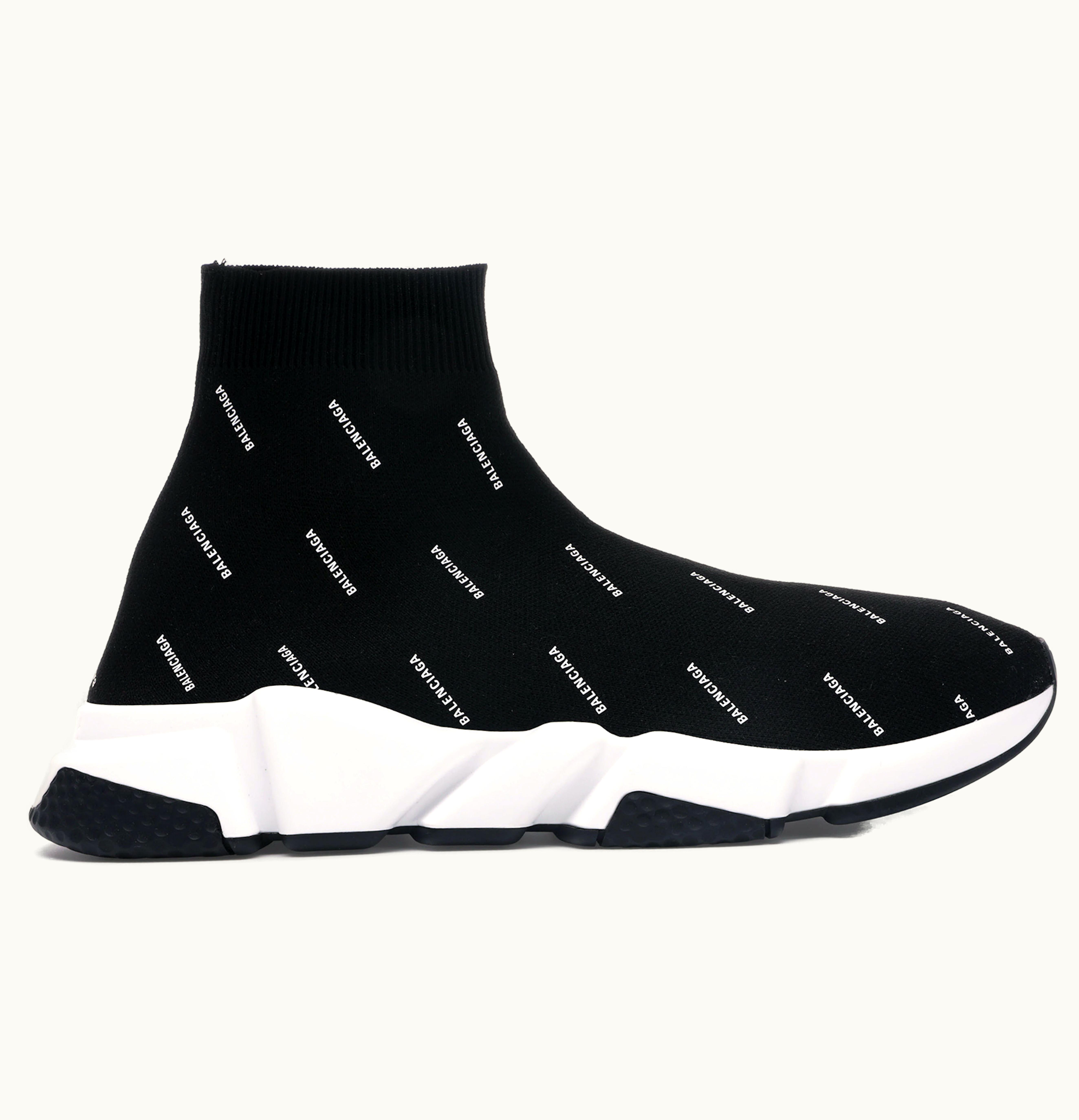 Balenciaga Speed Trainer Logo Print Black White