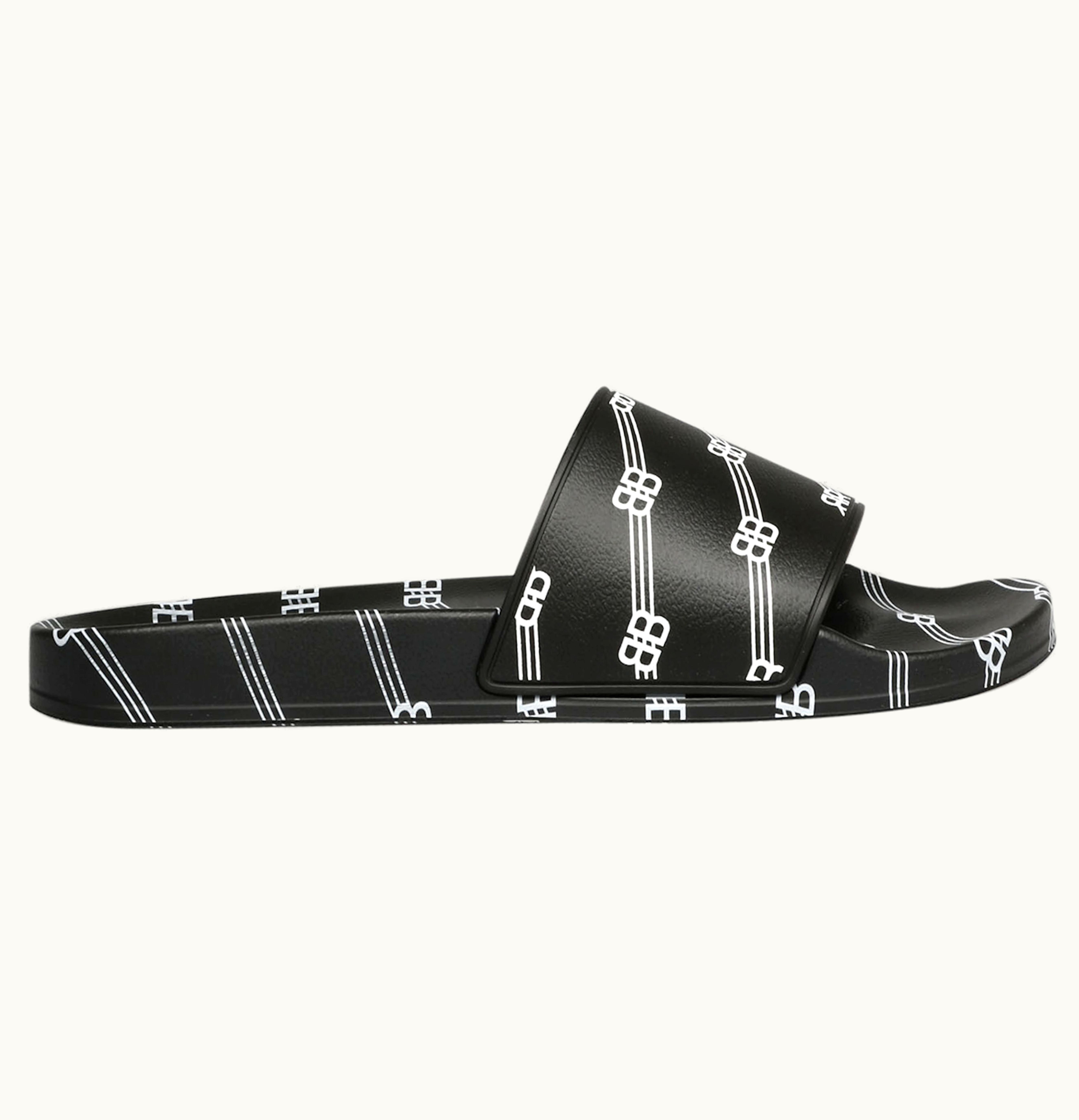 Balenciaga Pool Slides All Over Logo Black