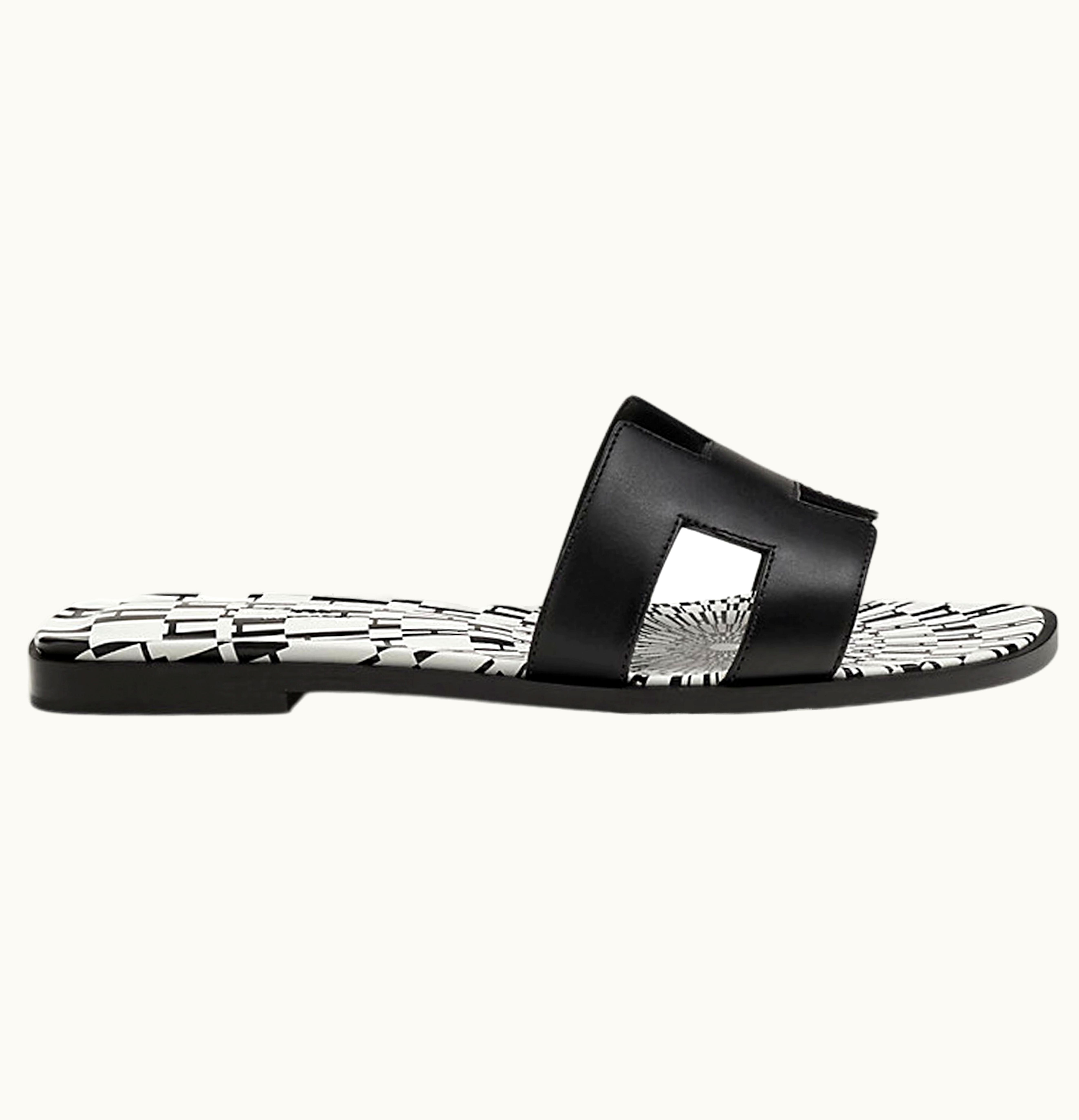 Hermès Hermes Oran Sandal Print Noir Leather