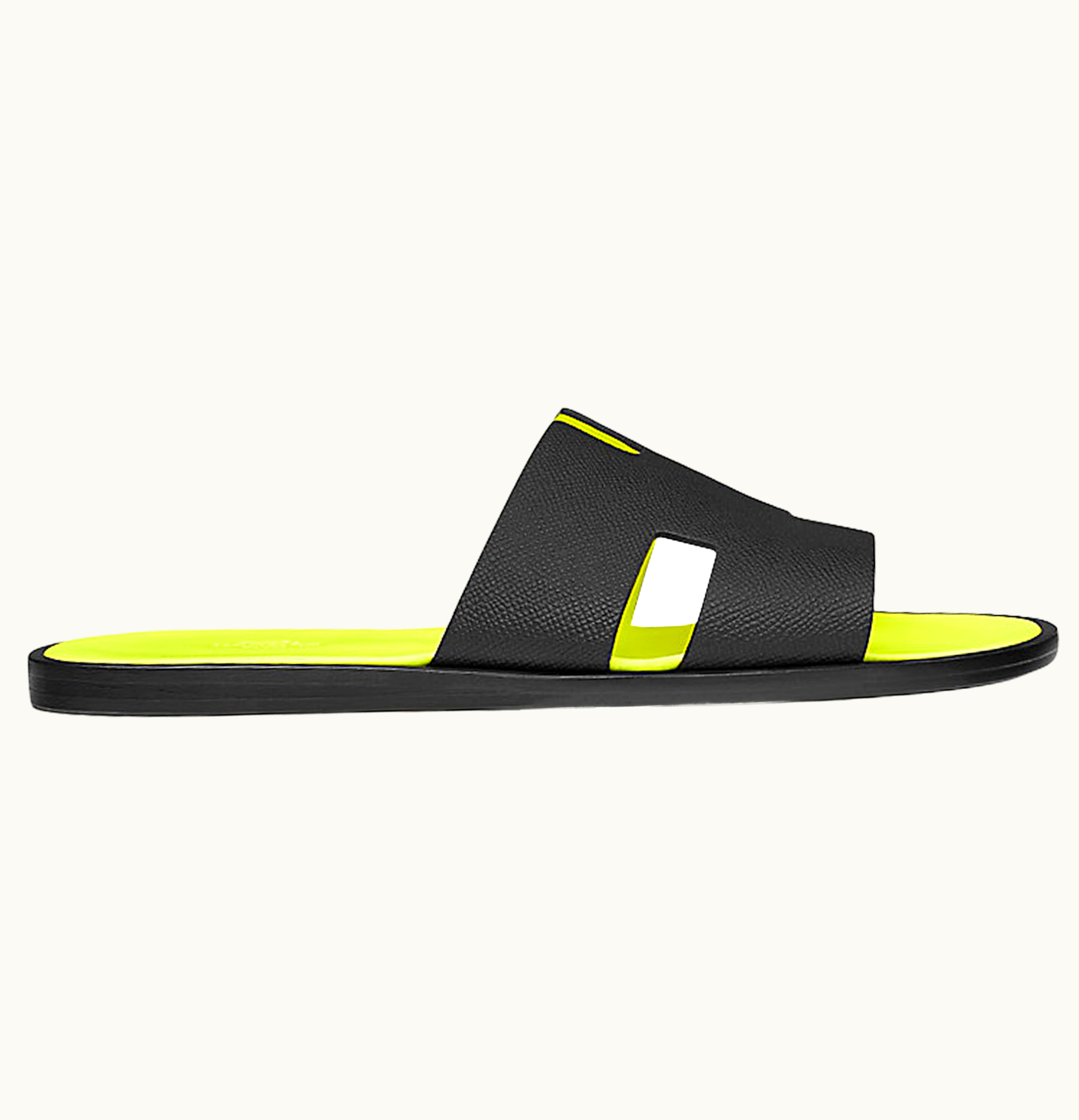 Hermès Hermes Izmir Sandal Noir Jaune Fluo Leather
