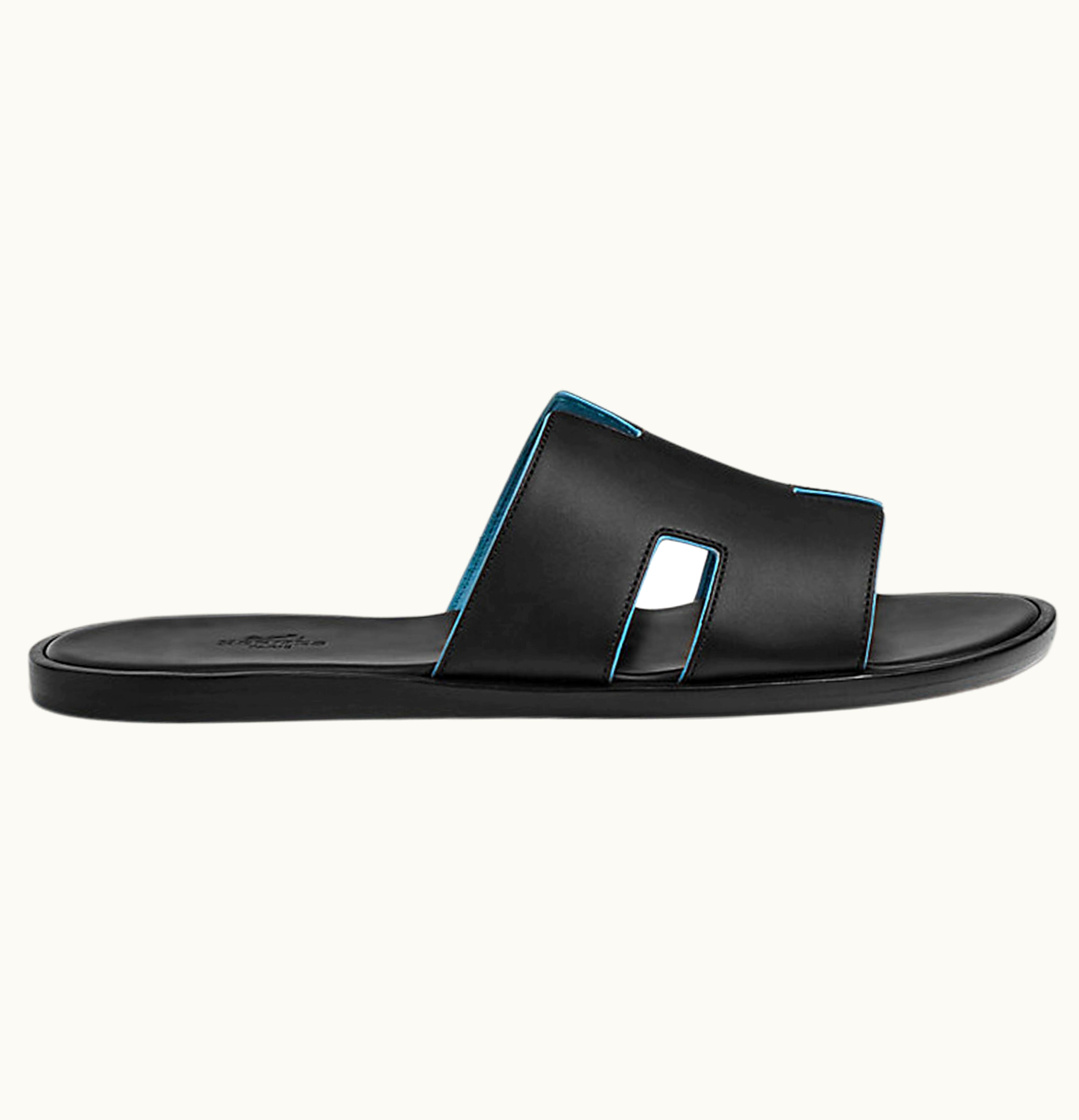 Hermès Hermes Izmir Sandal Noir Bleu Faience Calfskin Nappa Leather