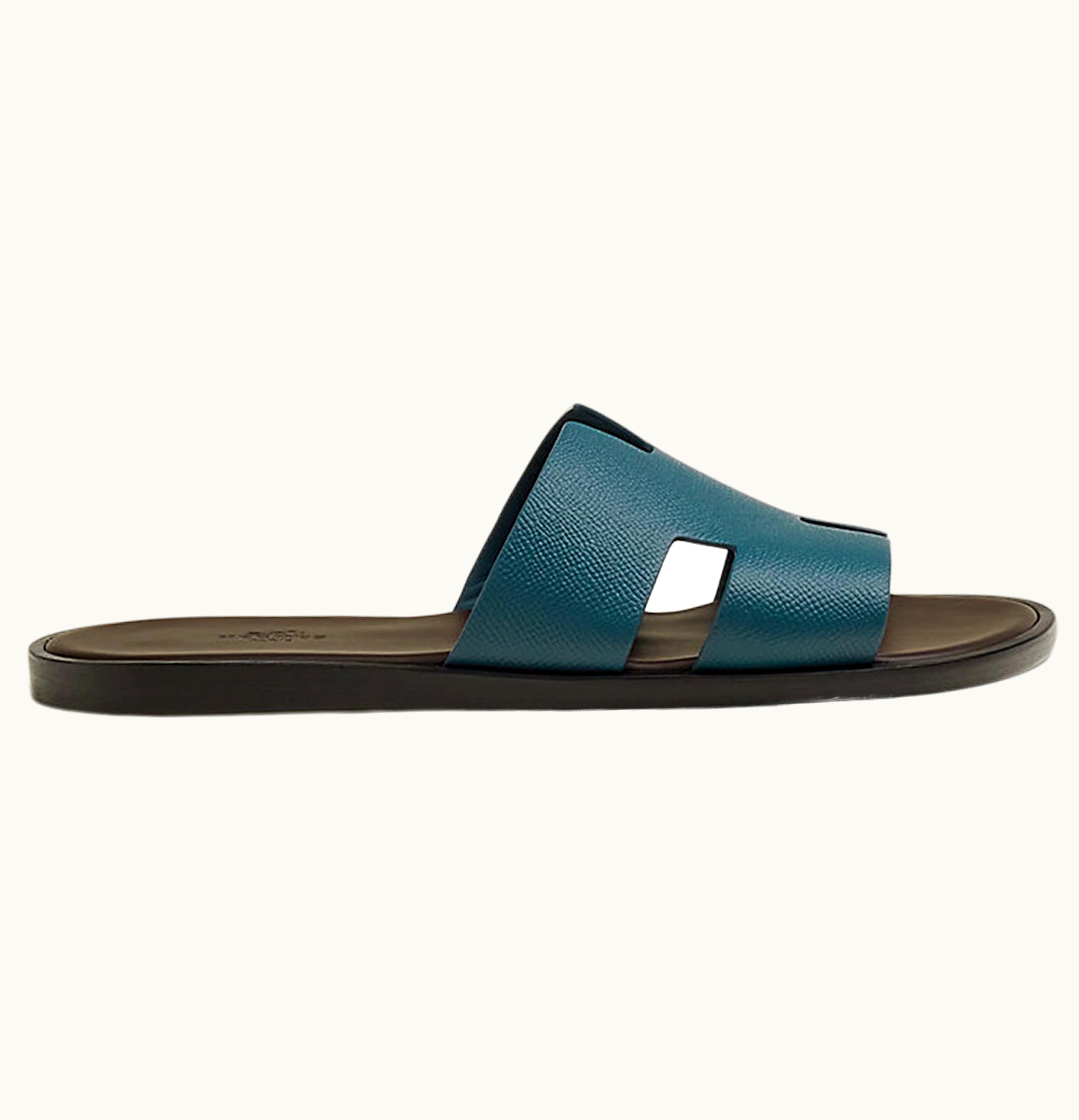 Hermès Hermes Izmir Sandal Bleu Canard Marron Ebene Epsom Calfskin Leather
