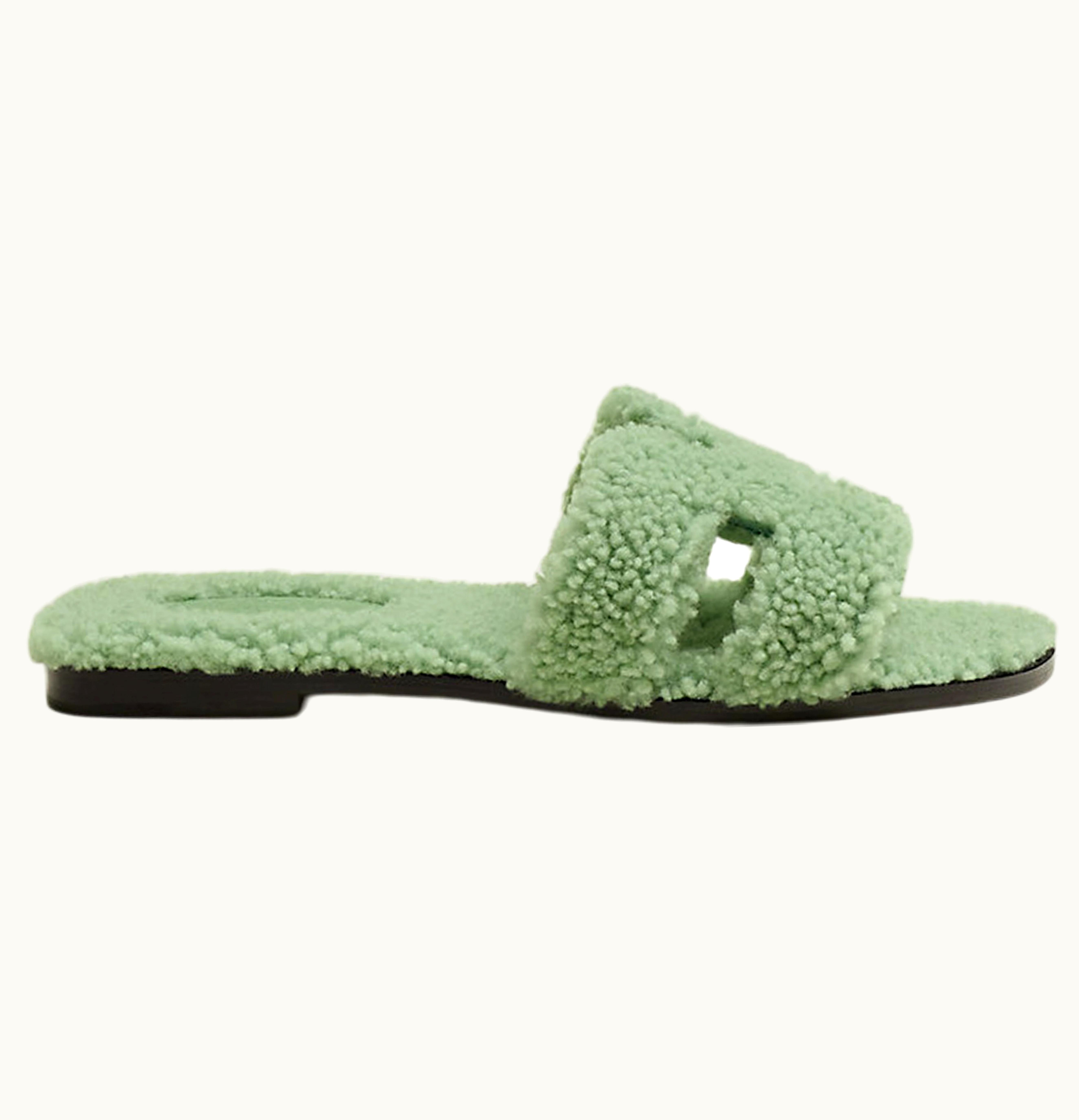 Hermès Hermes Oran Sandal Vert Deau Woolskin