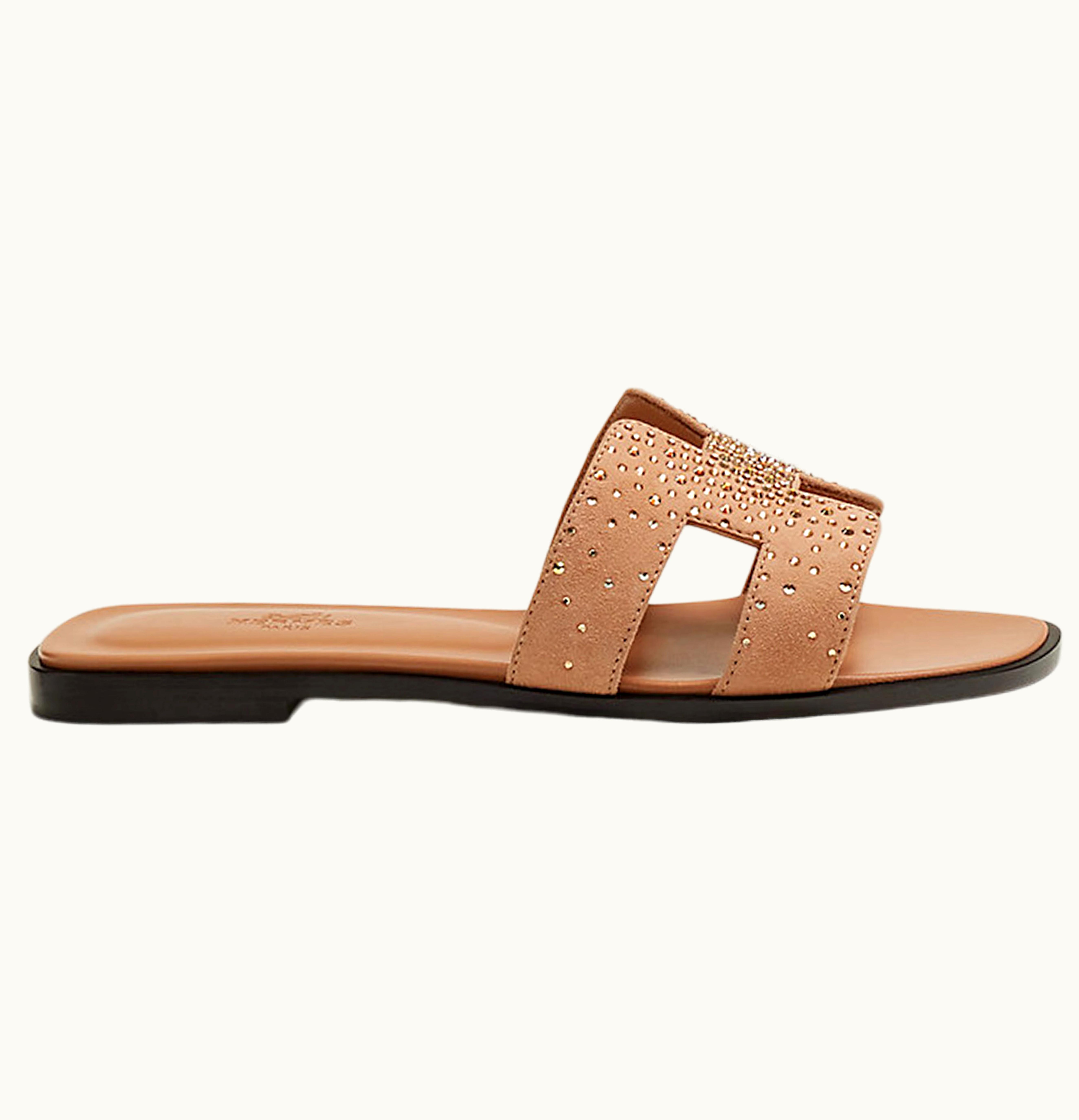 Hermès Hermes Oran Sandal Rhinestone Rose Leather
