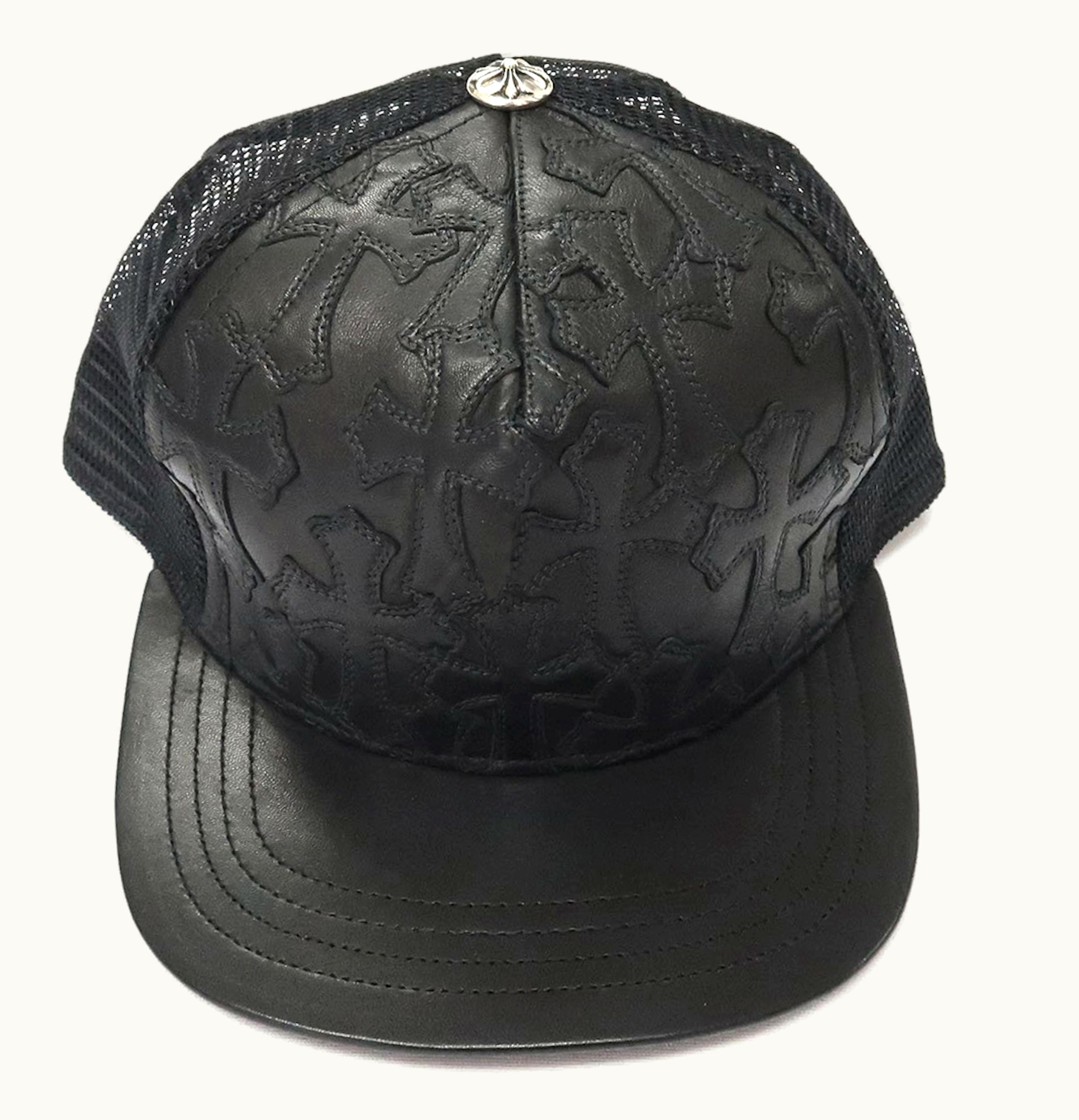 Chrome Hearts Chrome Hearts Cemetary Cross Leather Stitched Trucker Hat Black