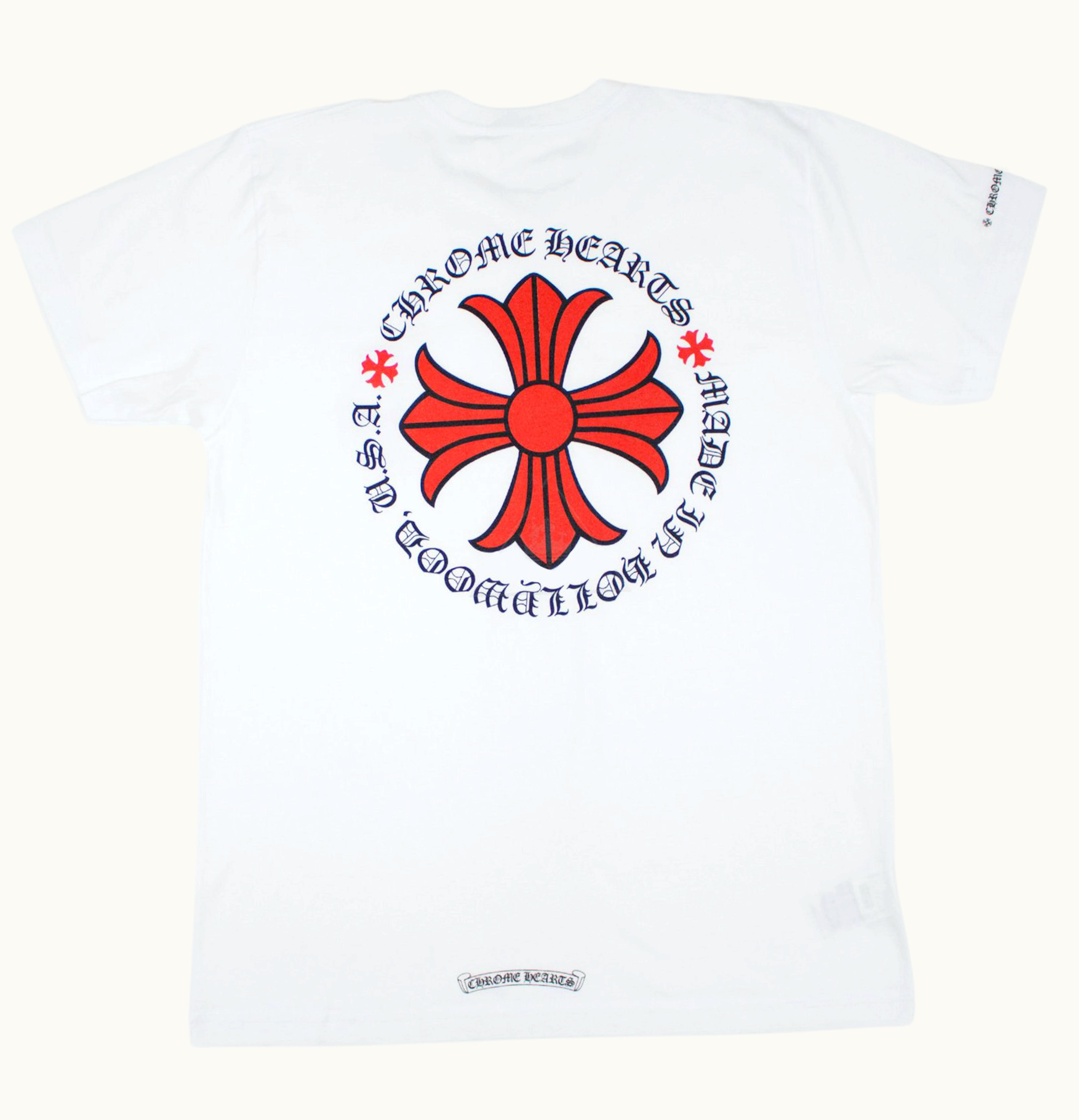 Chrome Hearts Chrome Hearts Made in Hollywood Plus Cross T shirt White Red
