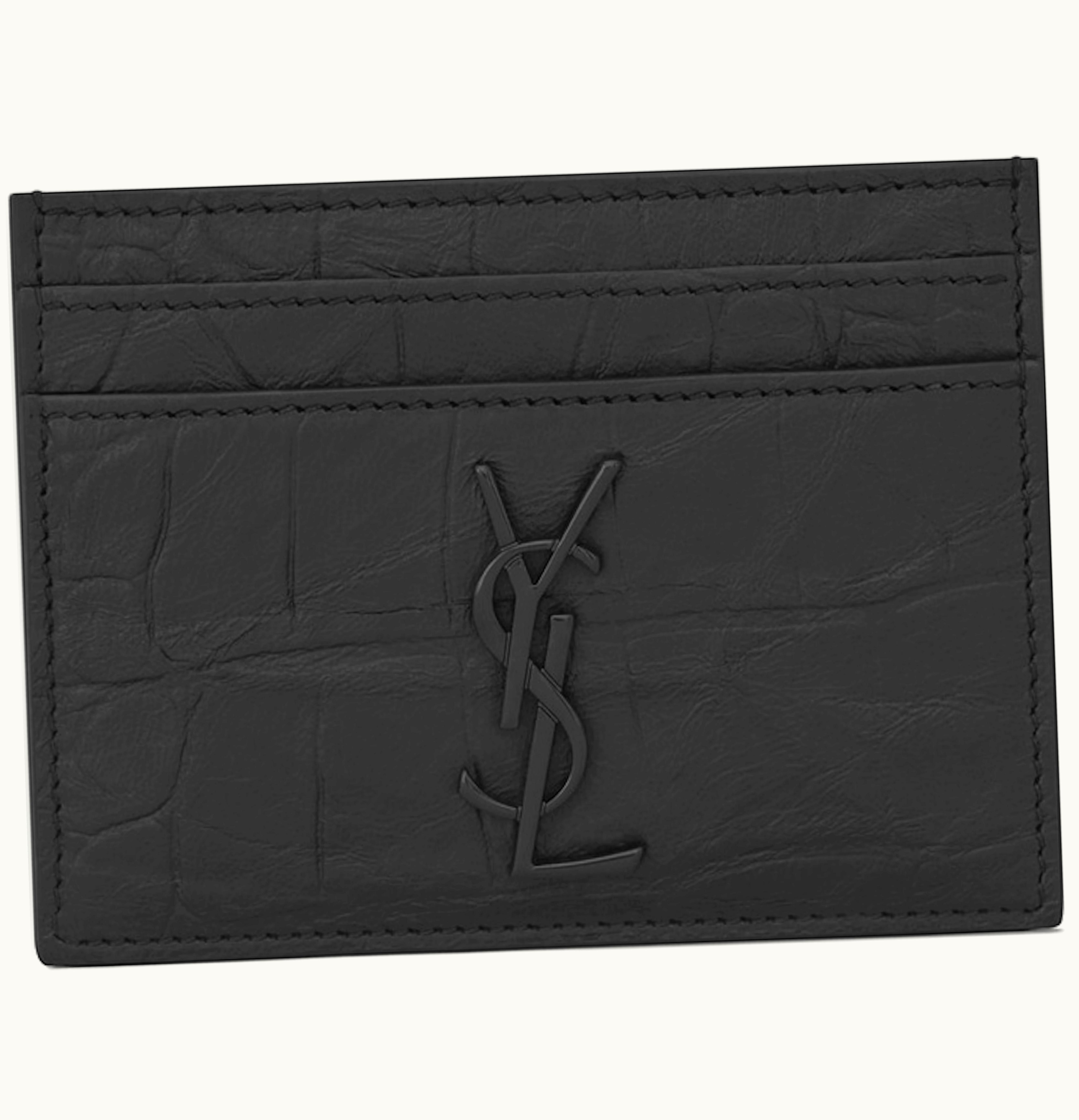 Saint Laurent Saint Laurent Monogram Card Case Crocodile Embossed Leather Black
